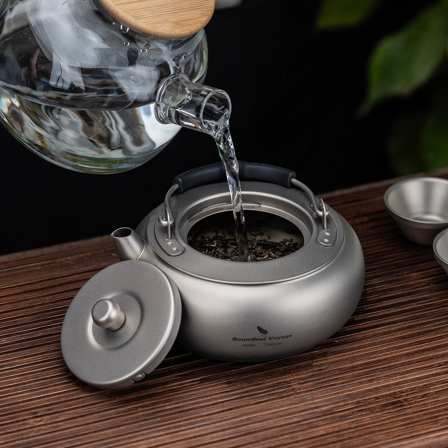 Boundless Voyage 600ml Compact Pure Titanium Camping Kettle | Durable Lightweight Teapot with Foldable Handle & Built-In Filter for Backpacking, Hiking, Coffee and Tea Ti3105D