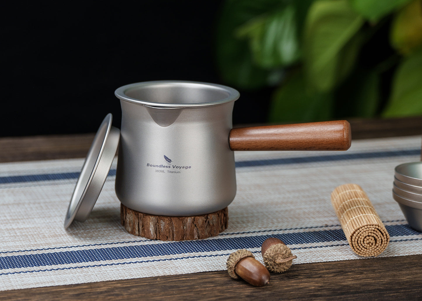 Boundless Voyage 380ml Titanium Tea Cup with Removable Wooden Handle & Filter Strainer, Ultralight Portable Mug Ti3141D
