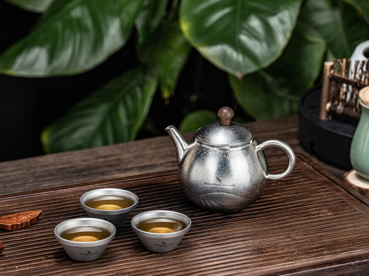 Boundless Voyage Titanium Kungfu Teapot with Lid and Handle Camping Tea Pot for Outdoor Backpacking Hiking Teapot 380ml Ti3107D