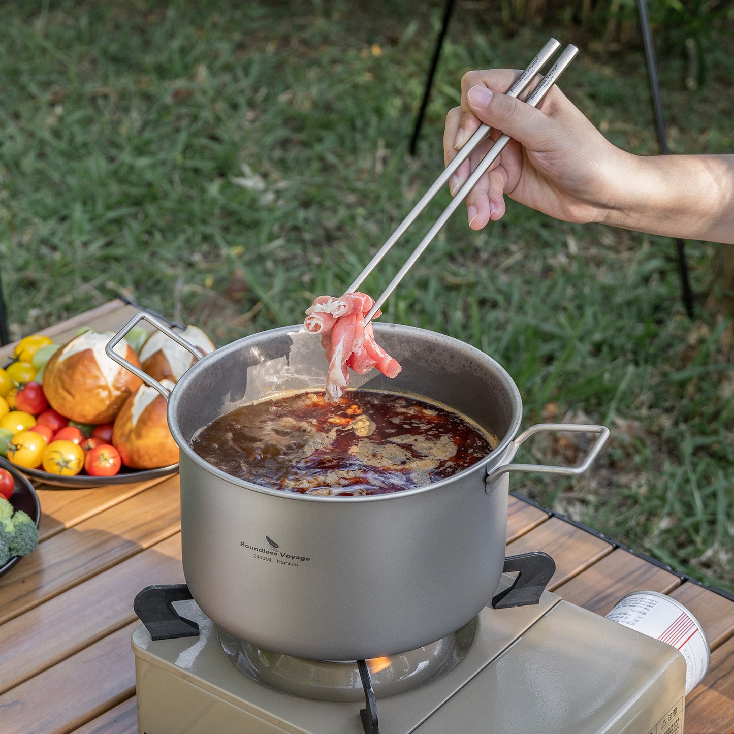 Boundless Voyage Lightweight Titanium Pot Outdoor Portable Cooking Set hiking Backpacking Pot for Hiking Trekking Picnic Fishing Mountaineering