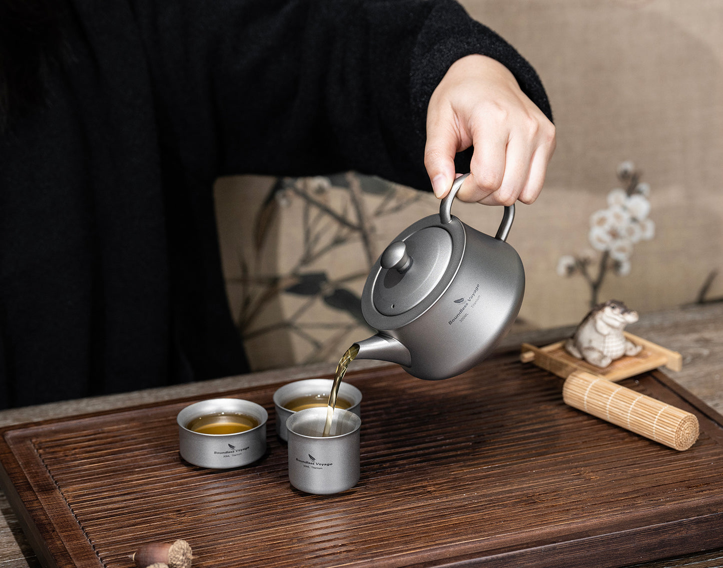 Boundless Voyage 300ml Titanium Teapot, Ultralight Portable Reusable Travel Water Pot, Compact Drinkware for Home Office, Outdoor Camping, Hiking & Picnic Ti3118D/Ti3119D