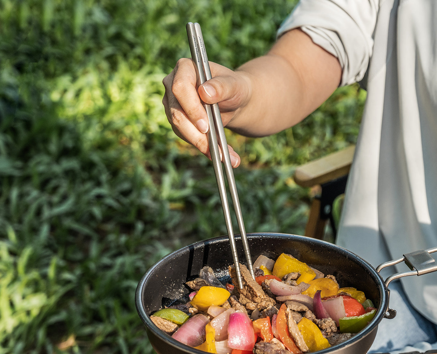 Boundless Voyage Titanium Spoon Fork Chopsticks Set, Ultralight Portable Outdoor Camping Cutlery for Soup Daily Meals Ti1068T-Ti1071T