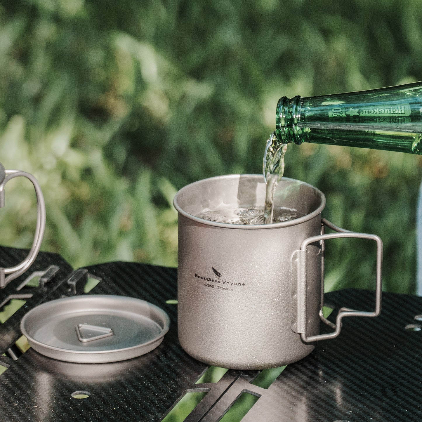 Boundless Voyage Titanbecher mit Deckel Camping-Geschirr für 1 Person 420 ml