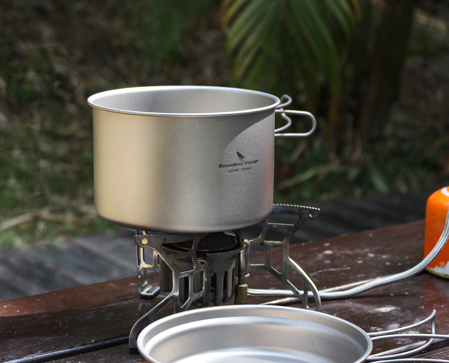 Boundless Voyage Outdoor Titanium Pot with Pan Set, Collapsible Folding Handle Portable Cookware for Camping Hiking Backpacking Cooking Ti2110C