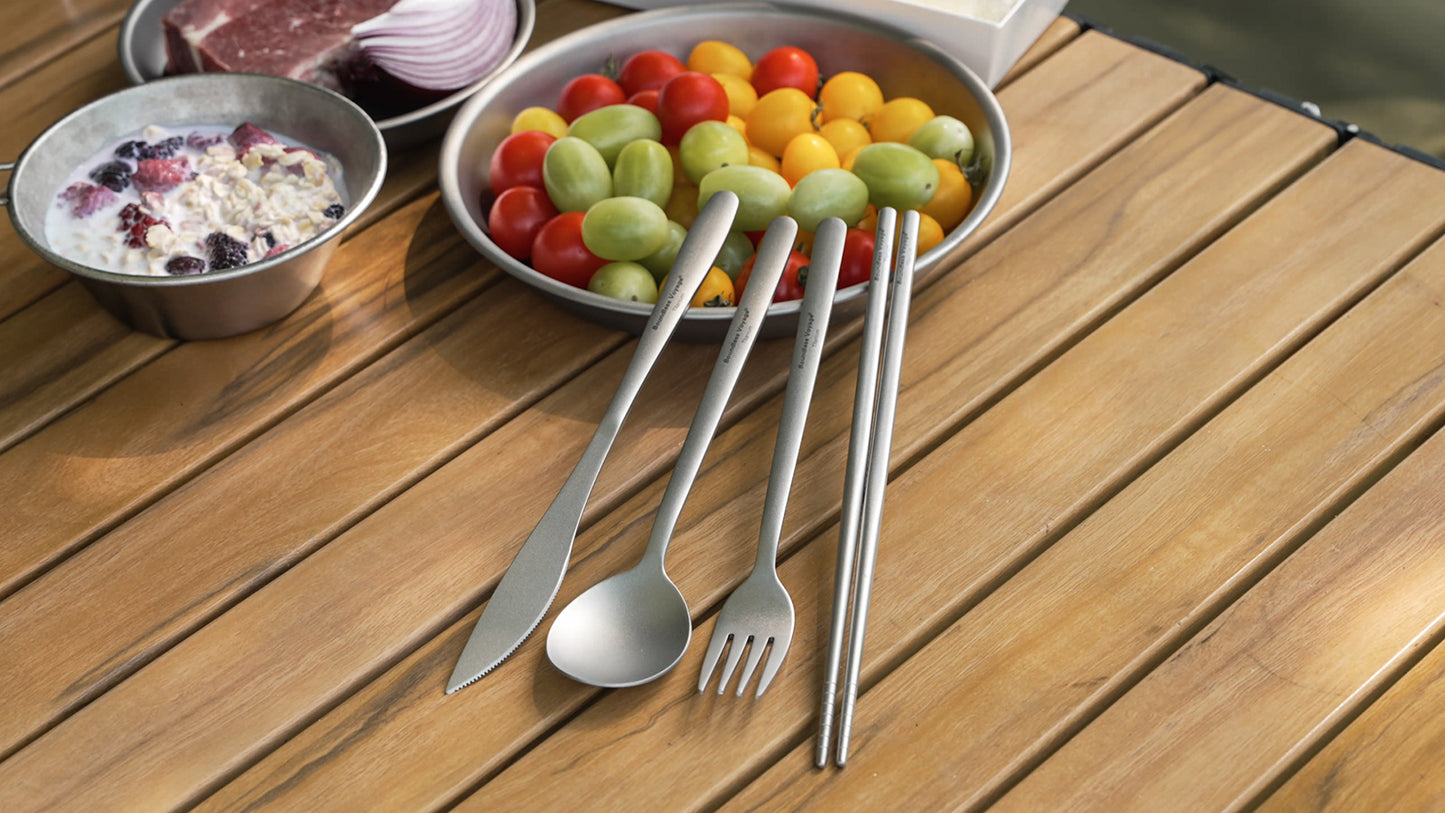Boundless Voyage Pure Titanium Cutlery Set | Chopsticks Knife Fork Spoon, Ultralight Portable Tableware for Camping Travel Daily Home Use Ti1056T