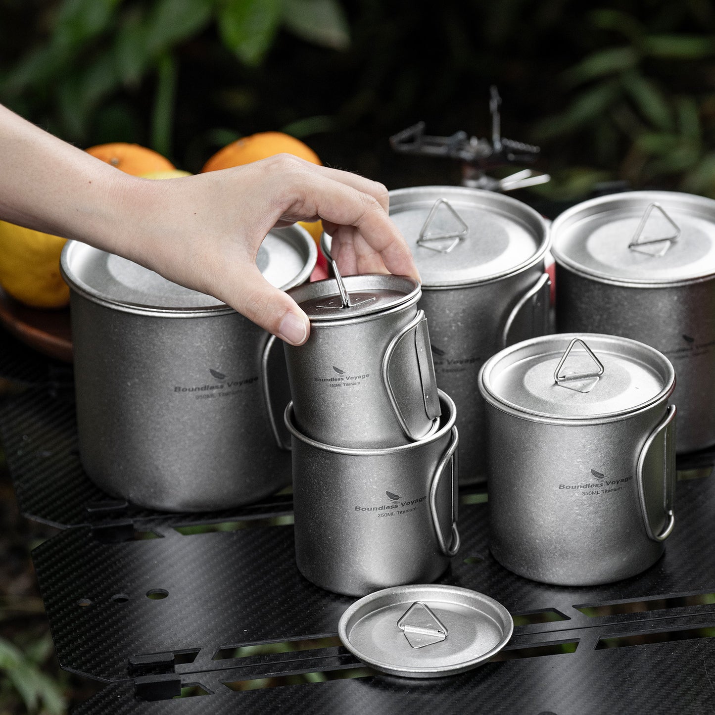Boundless Voyage Titanium Mug with Lid Crystalline Finish 150ml to 950ml Ultralight for Camping Hiking Ti3038D Ti3043D