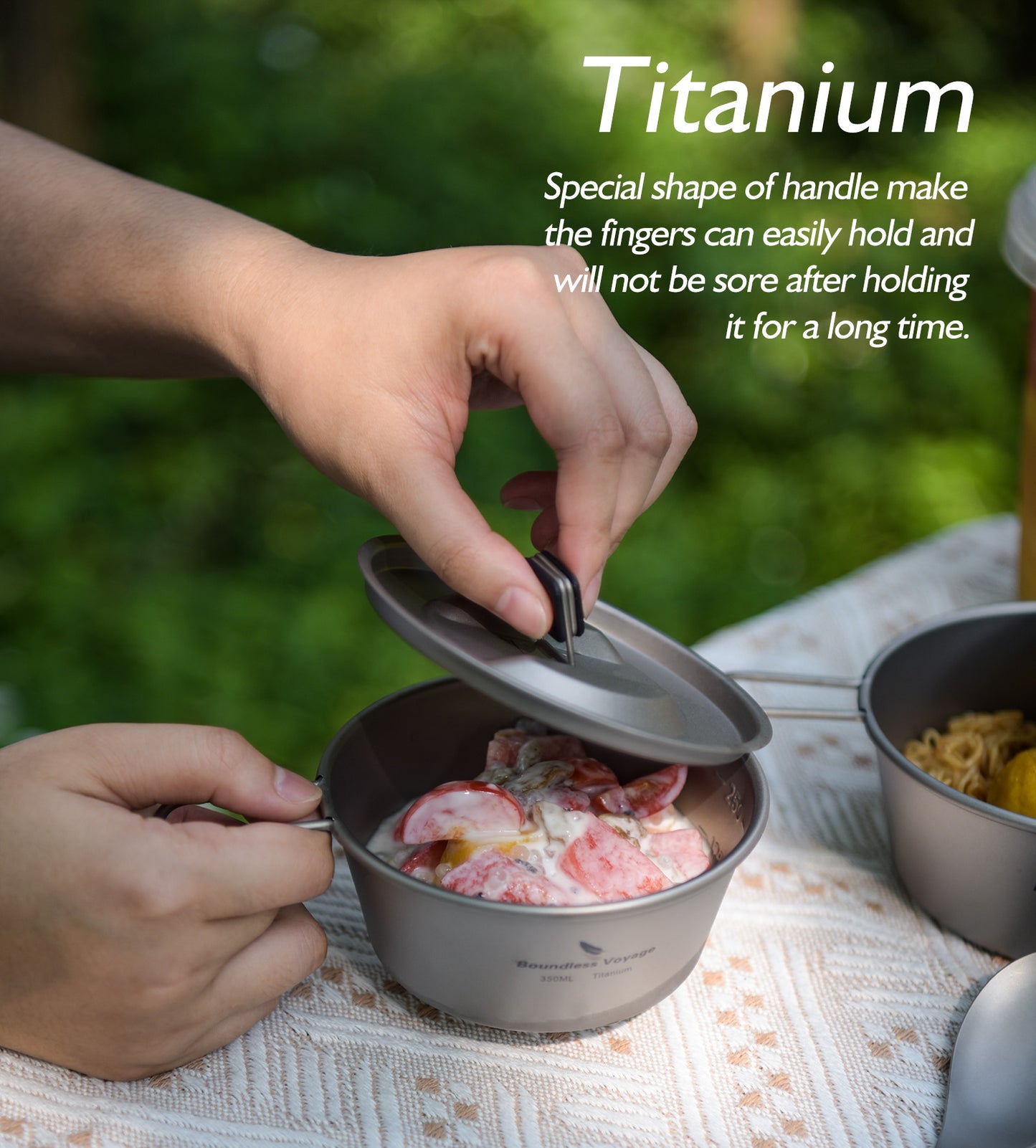 Boundless Voyage Titanium Sierra Bowl Cup with Handle & Lid | Portable Outdoor Camping Tableware Mug, 350ml / 520ml for Hiking Travel  Ti1097T -Ti1099T