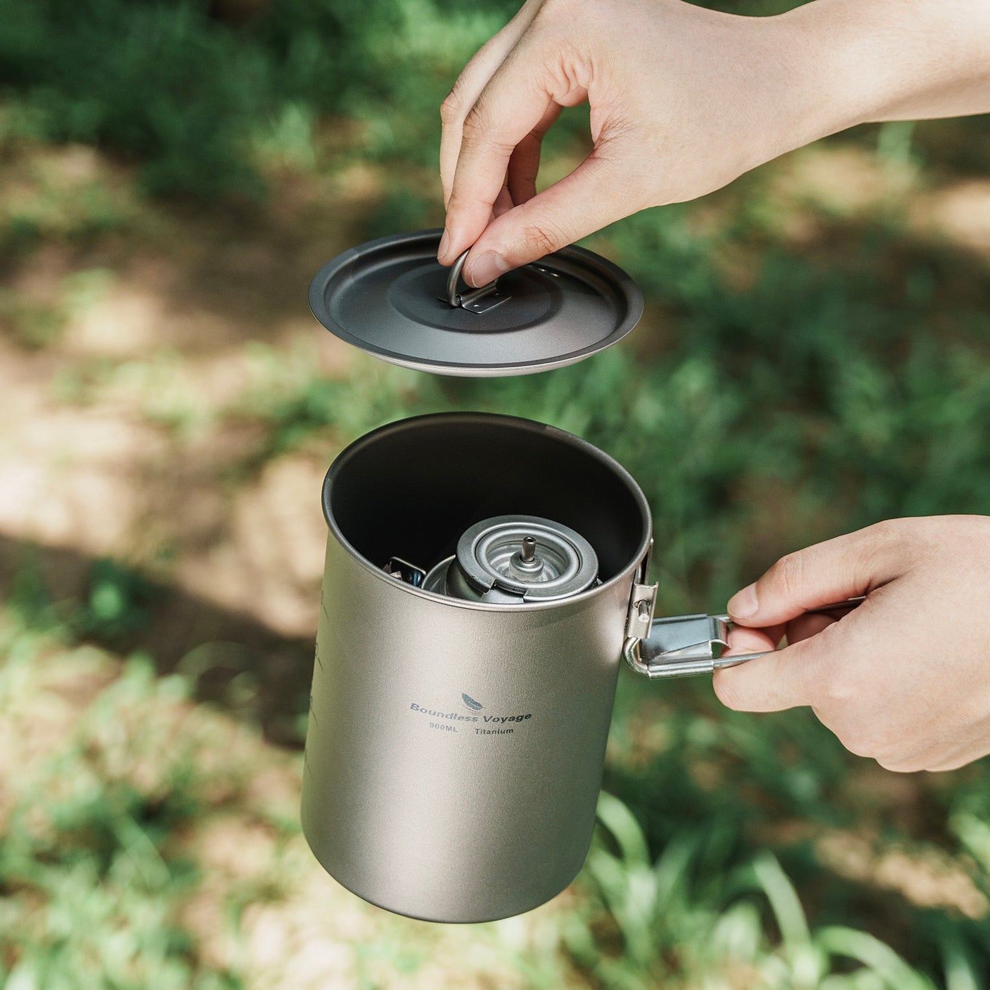 Boundless Voyage Outdoor Camping Titanium Pot Bowl Cup with Lid Folding Handle Hiking Picnic Water Rice Food 900ml Ti2040C