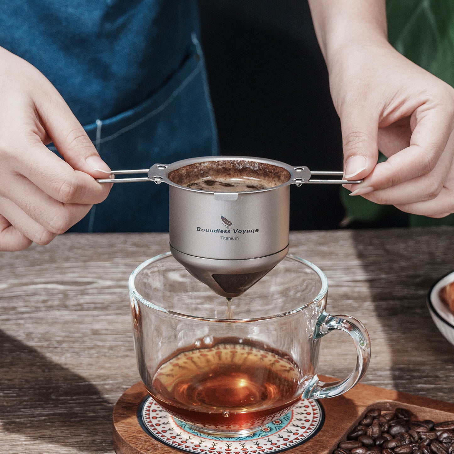 Boundless Voyage Titanium Folding Coffee Drip Filter, Ultralight Portable Hanging Ear Hand Brew Coffee Filter, Fits Mugs with 6.5cm–12.5cm Diameter Ti6002P