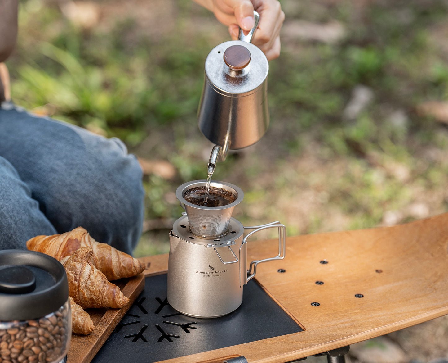 Boundless Voyage Titanium Pour Over Coffee Dripper, Paperless Reusable Metal Cone Coffee Filter with Foldable Holder, Portable Coffee Maker for Home Office Outdoor Travel Camping Ti6004P