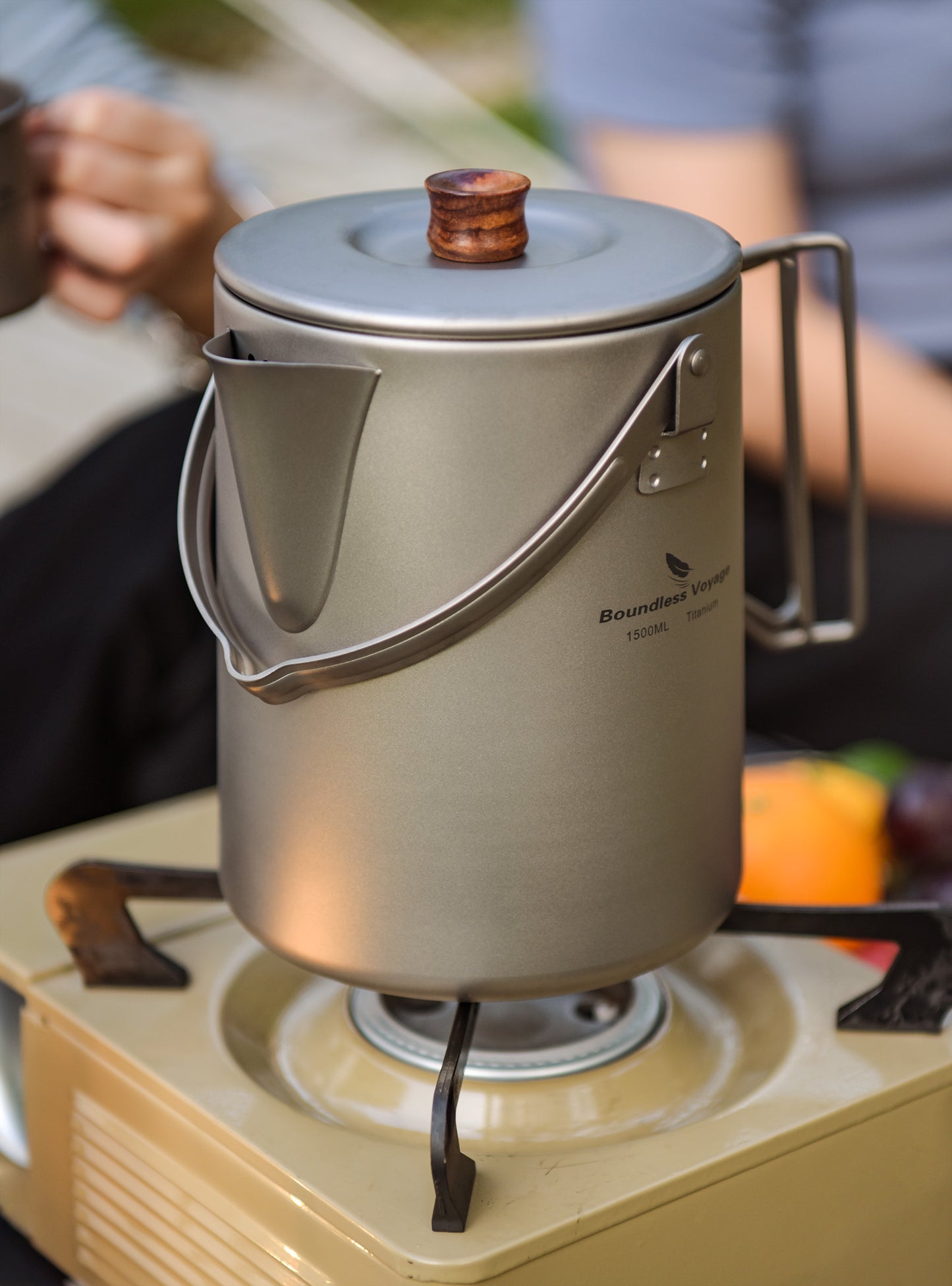 Boundless Voyage 1.5L Titanium Camping Coffee Pot, Stovetop & Campfire Safe Fast Brew Kettle for Boiling Water, Outdoor Travel & Barista Brewing Ti3128D/Ti3129D