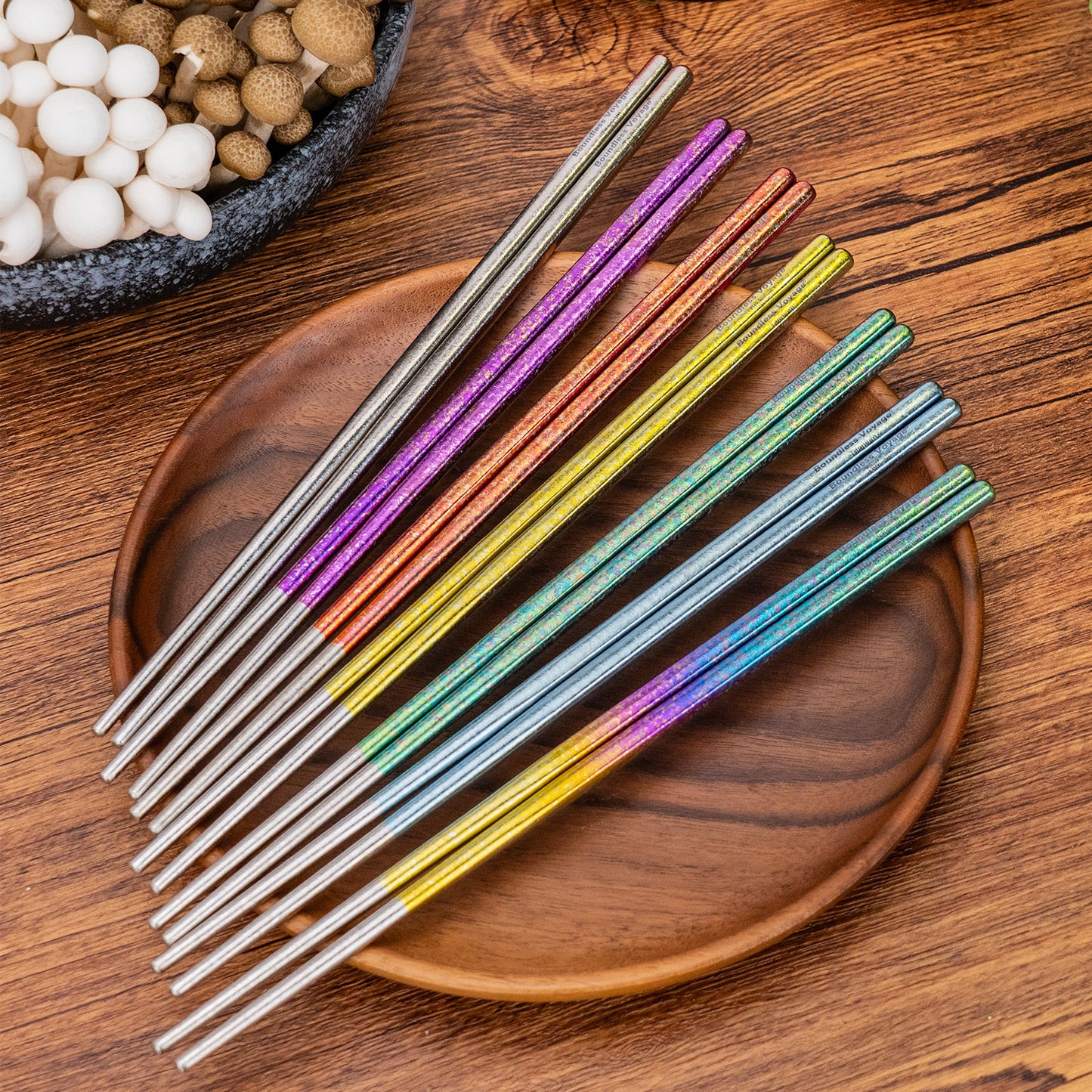 Boundless Voyage 23cm Colorful Pure Titanium Chopsticks | Ultralight Non-Slip Reusable Cutlery with Carry Bag for Camping, Hiking, Travel & Daily Home Use Ti1005T