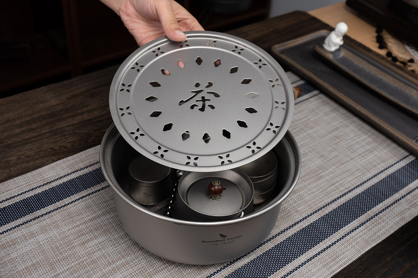 Boundless Voyage Titanium Portable Kung Fu Tea Tray, Portable Tea Saucer Compact Tea Board for Travel Camping Car Trip Ti3213D