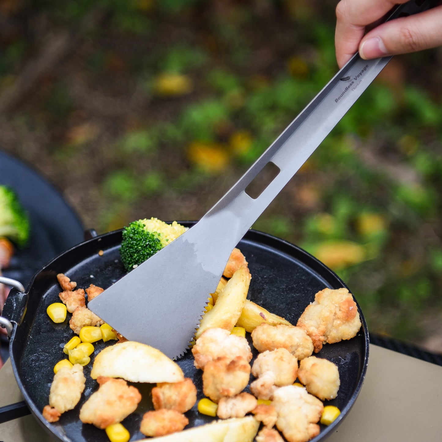 Boundless Voyage Titanium Alloy 4-in-1 Multi Utensil, Integrated Tong Spork Shovel Spatula, Lightweight Portable Cookware for Camping Backpacking Travel Outdoor Cooking Ti1080T
