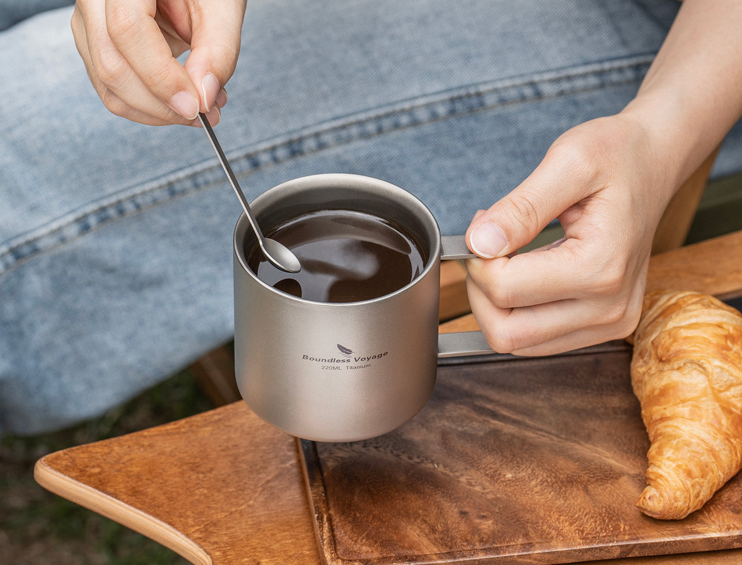 Boundless Voyage 220ml Double Wall Titanium Coffee Cup, Lightweight Portable Insulated Mug, Outdoor Camping Travel Tableware Ti3052D