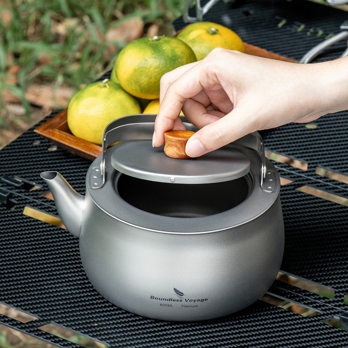 Boundless Voyage Titanium Camping Kettle 800ml with Folding Handle for Outdoor Camping Ti3130D