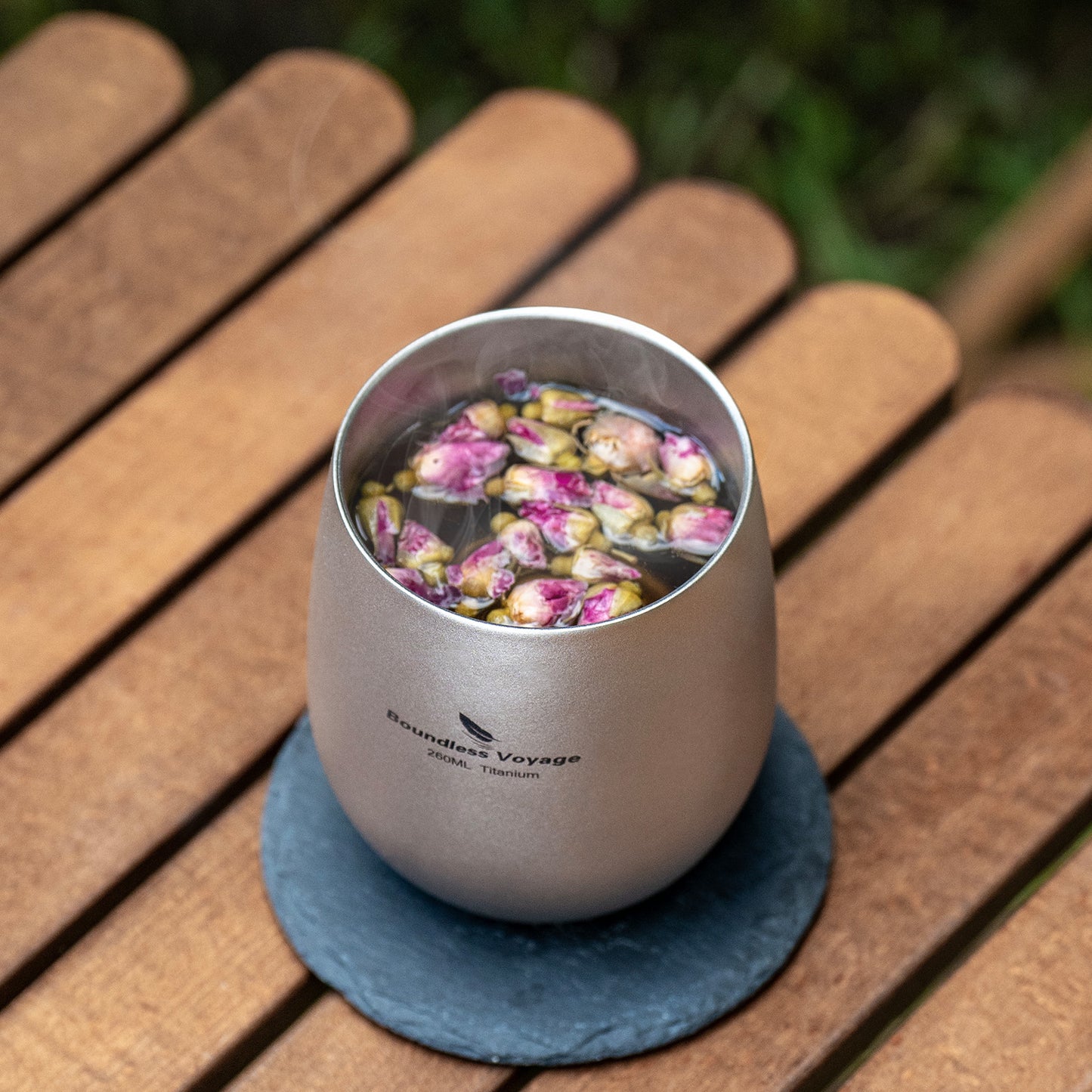 Boundless Voyage 260ML Titanium Double-Walled Egg Shaped Cup, Ice Crystal High-Temp Crystalline Texture Insulated Tea Coffee Mug, Ultralight Portable Drinkware for Camping, Travel & Daily Home Use Ti3084D