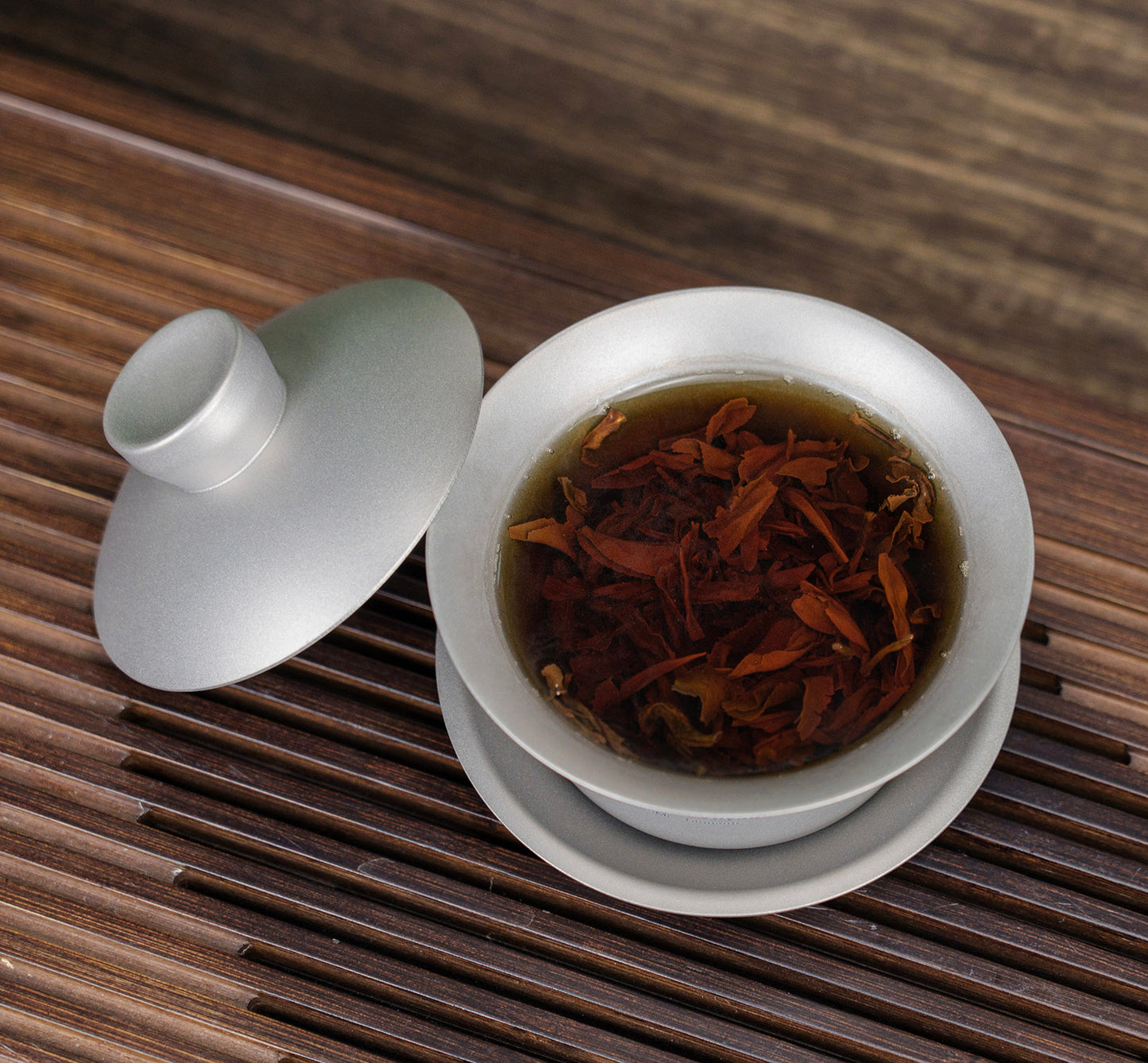 Boundless Voyage 125ml Sandblasted Finish Titanium Double-Walled Teapot, Traditional Chinese Three-Talent Triad Covered Tea Bowl Kung Fu Gaiwan,Anti-Scald Tea Set for Home Tea Ceremony & Camping Ti3142D
