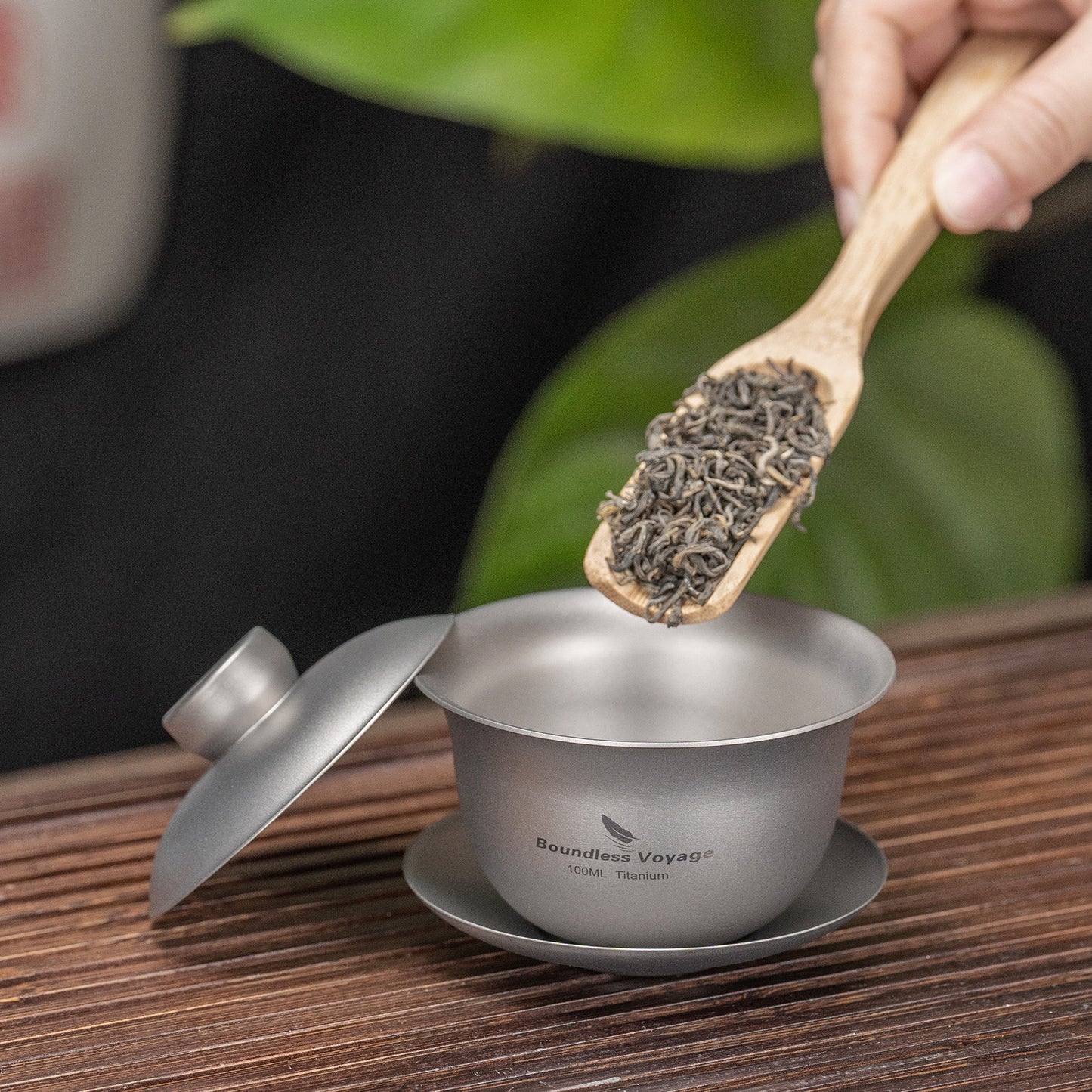 Boundless Voyage 100ml Titanium Double-Walled Gaiwan, Traditional Chinese Three-Talent Triad Covered Tea Bowl, Anti-Scald Kung Fu Tea Set for Home Tea Brewing Ti3143D