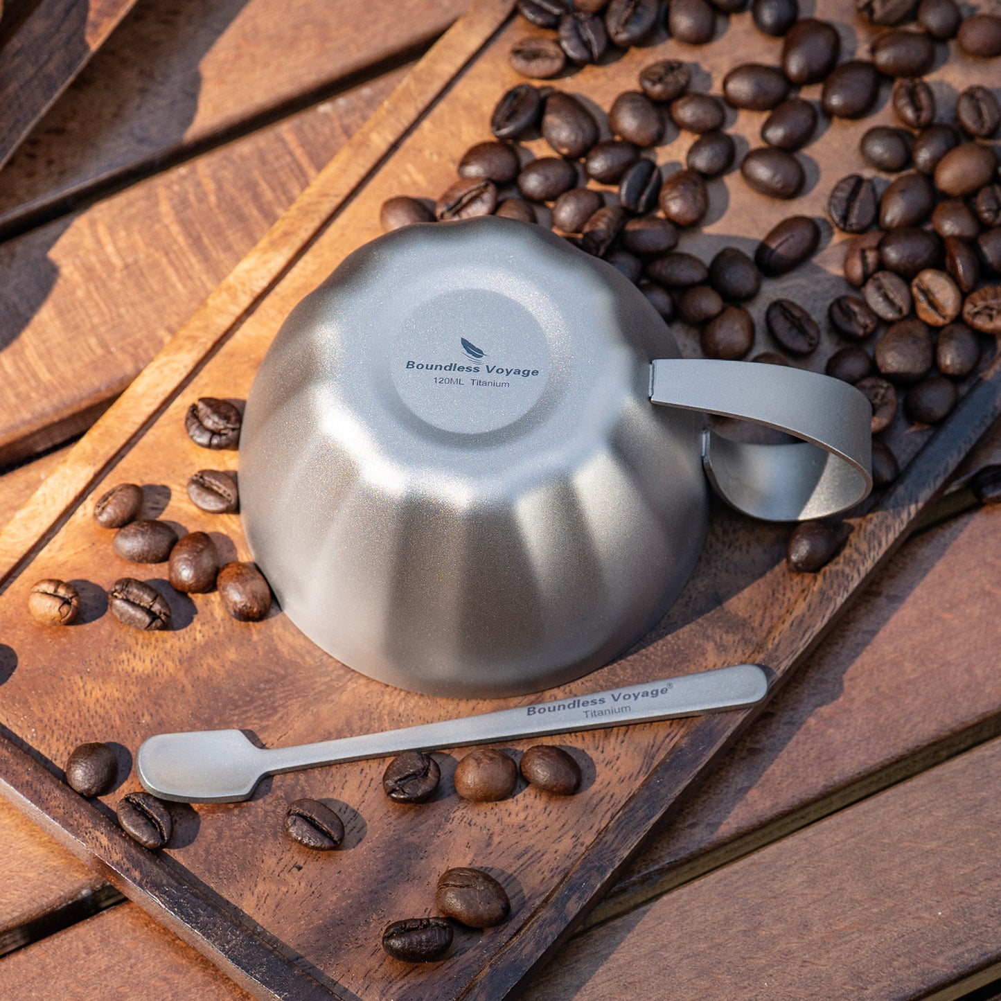 Boundless Voyage 120ml Titanium Espresso Cup, Double‑Wall Heat‑Insulated Coffee Mug with Fixed‑Handle, Compact Light‑Weight for Home, Office, Travel and Camping Ti3088D