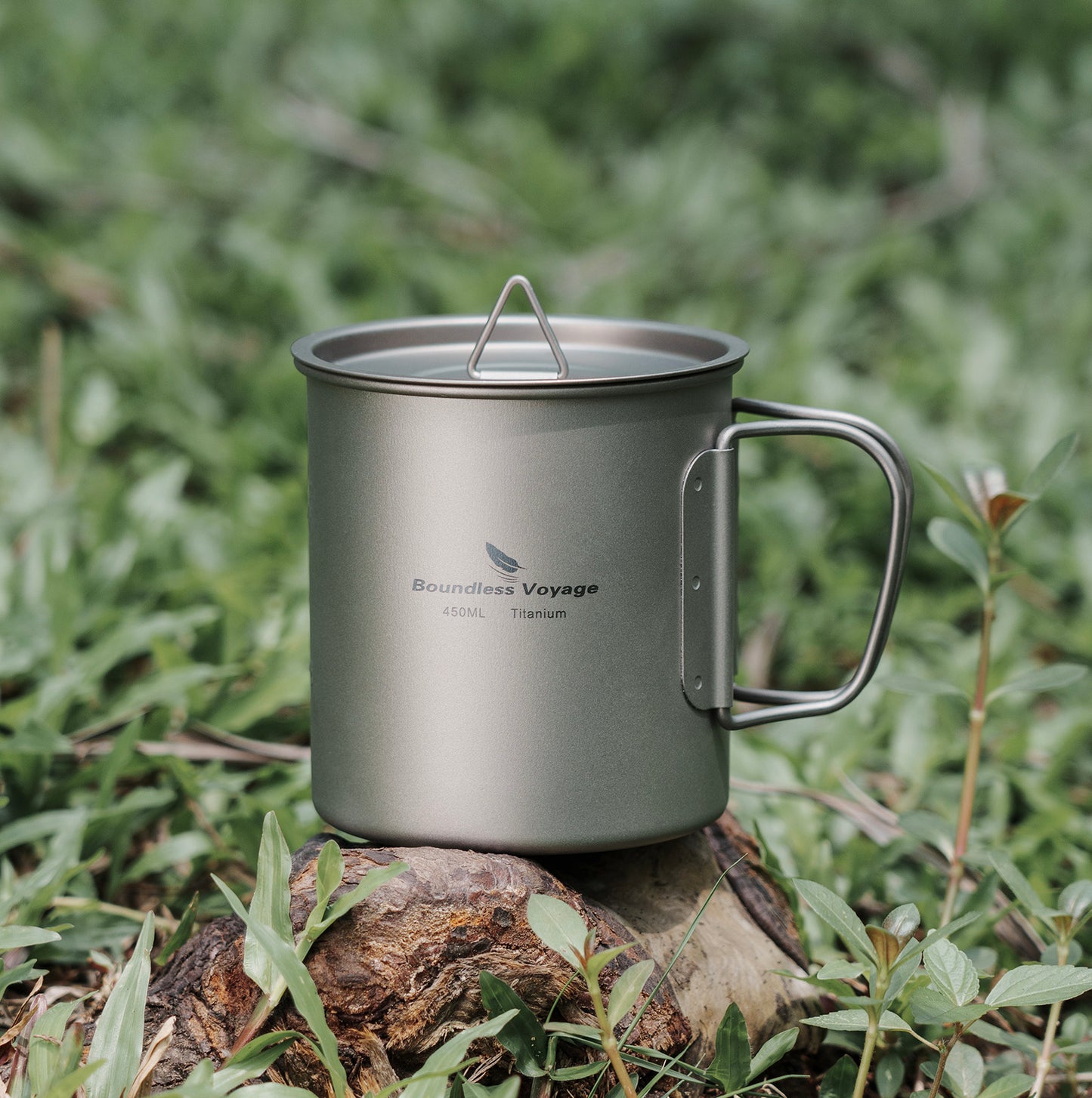 Boundless Voyage 450ml Single Wall Titanium Cup with Lid | Ultralight Portable Camping Mug for Tea Coffee EDC Hiking Ti3035D