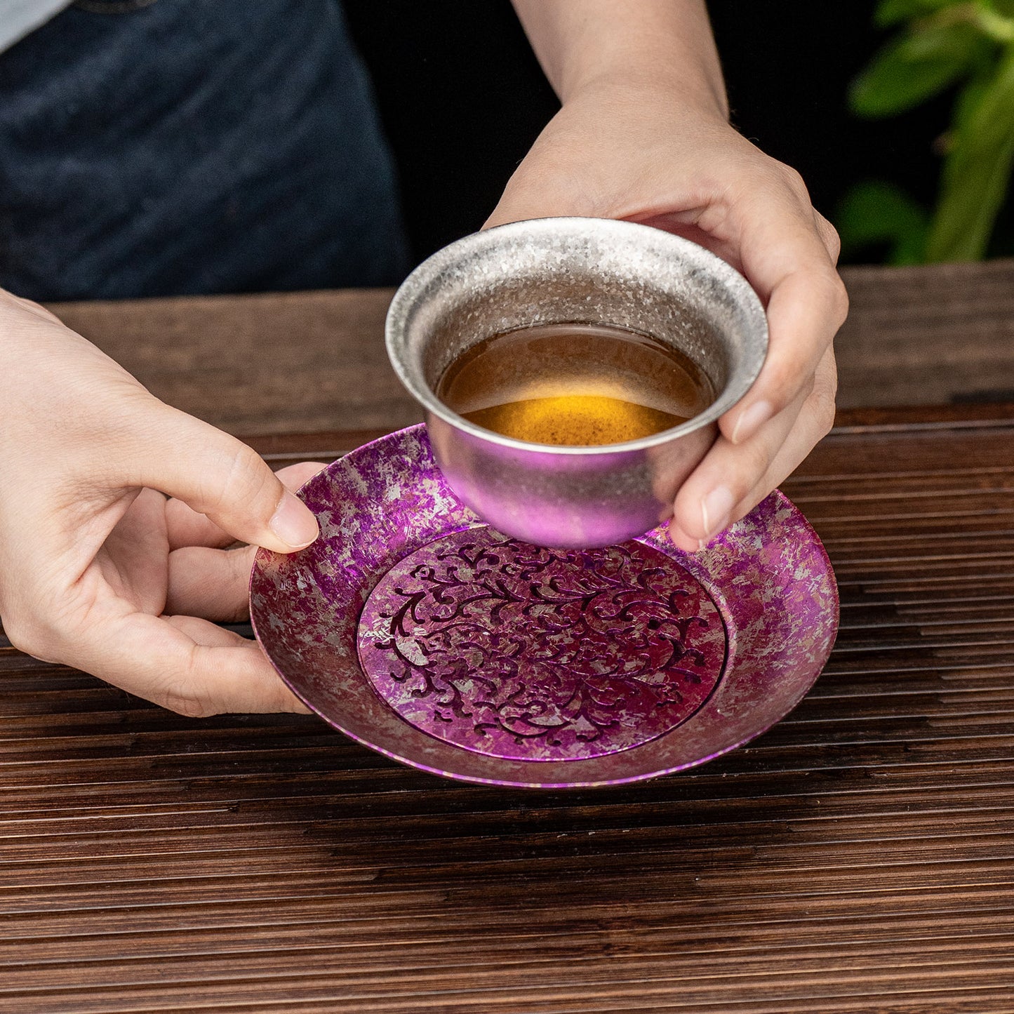 Boundless Voyage Titanium Tea Tray, Hollow Out Detachable Heat Insulation Anti-scald, Multipurpose Water Storage Drain Tray for Kung Fu Tea Home Kitchen Office Camping Ti3201D