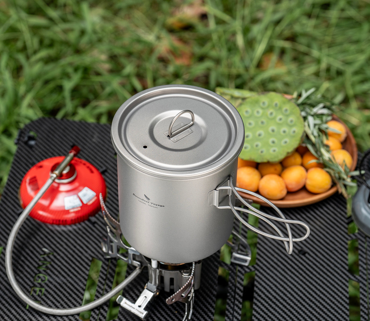 Boundless Voyage 1400ml Pure Titanium Camping Pot | Ultralight Backpacking Cookware with Lid & Foldable Handle for Hiking Camping