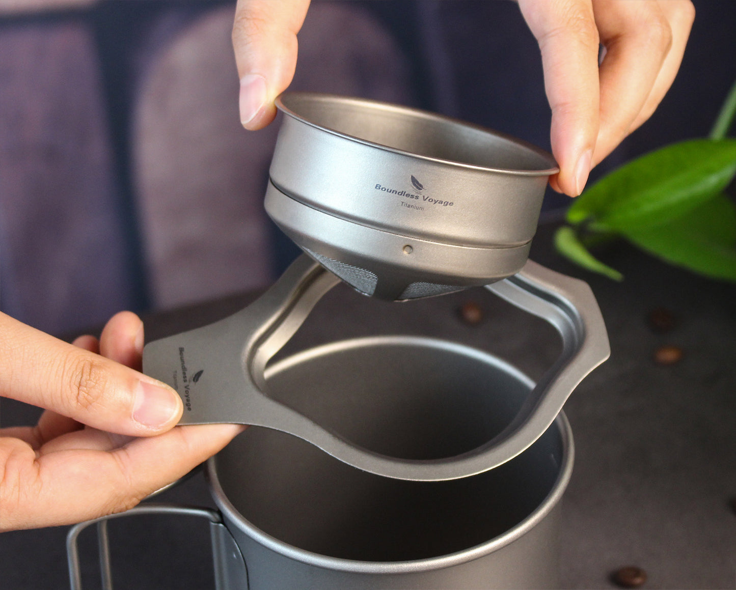 Boundless Voyage Titanium Coffee Mesh Filter, Paper‑Less Reusable Pour‑Over Coffee Dripper Holder for Outdoor Camping, Travel and Home Daily Use Ti6003P