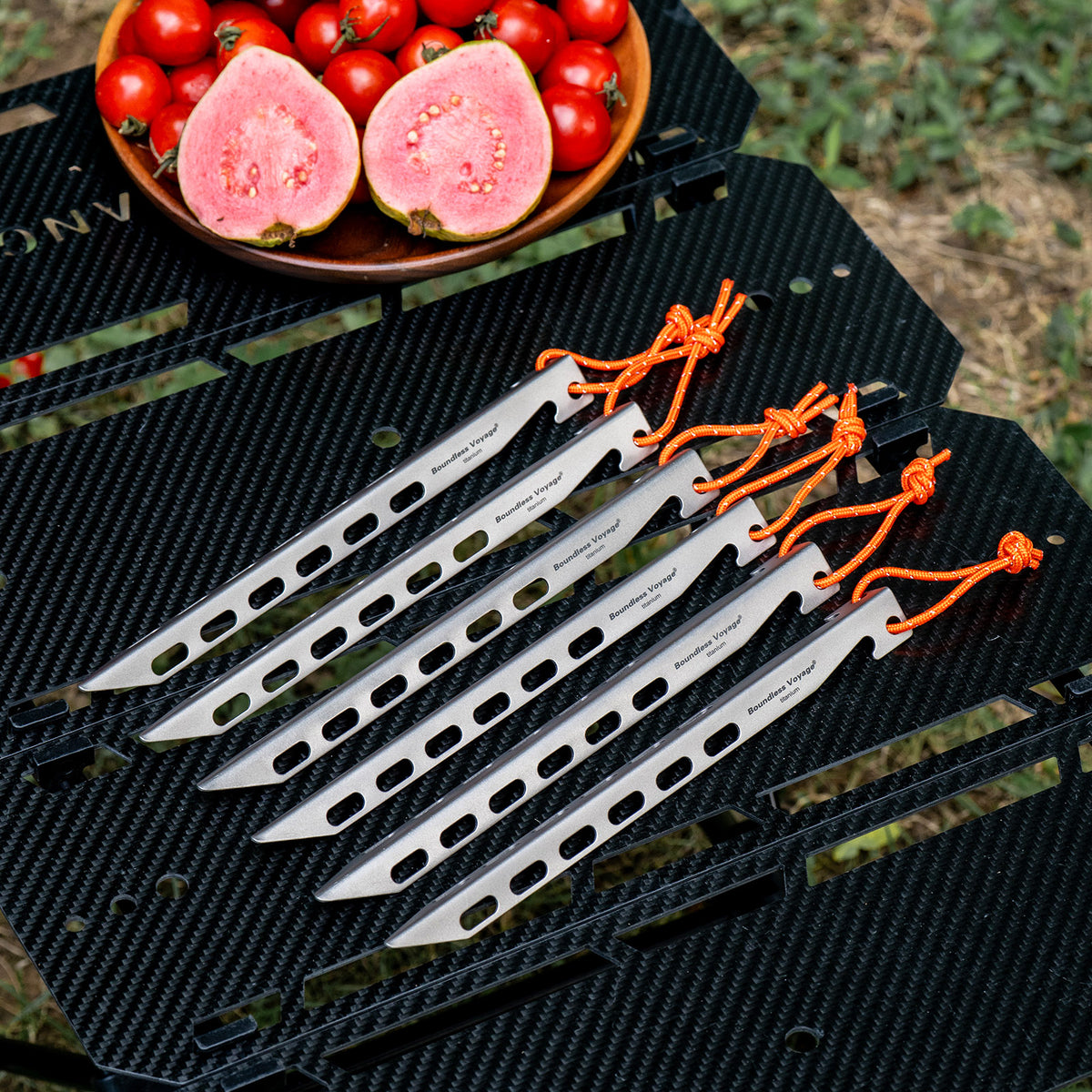 Boundless Voyage 22cm V-Shape Titanium Tent Stakes with 12-Hole Design, Ultralight Heavy Duty Ground Pegs for Camping Hiking Awning, 8Pcs Ti4011P