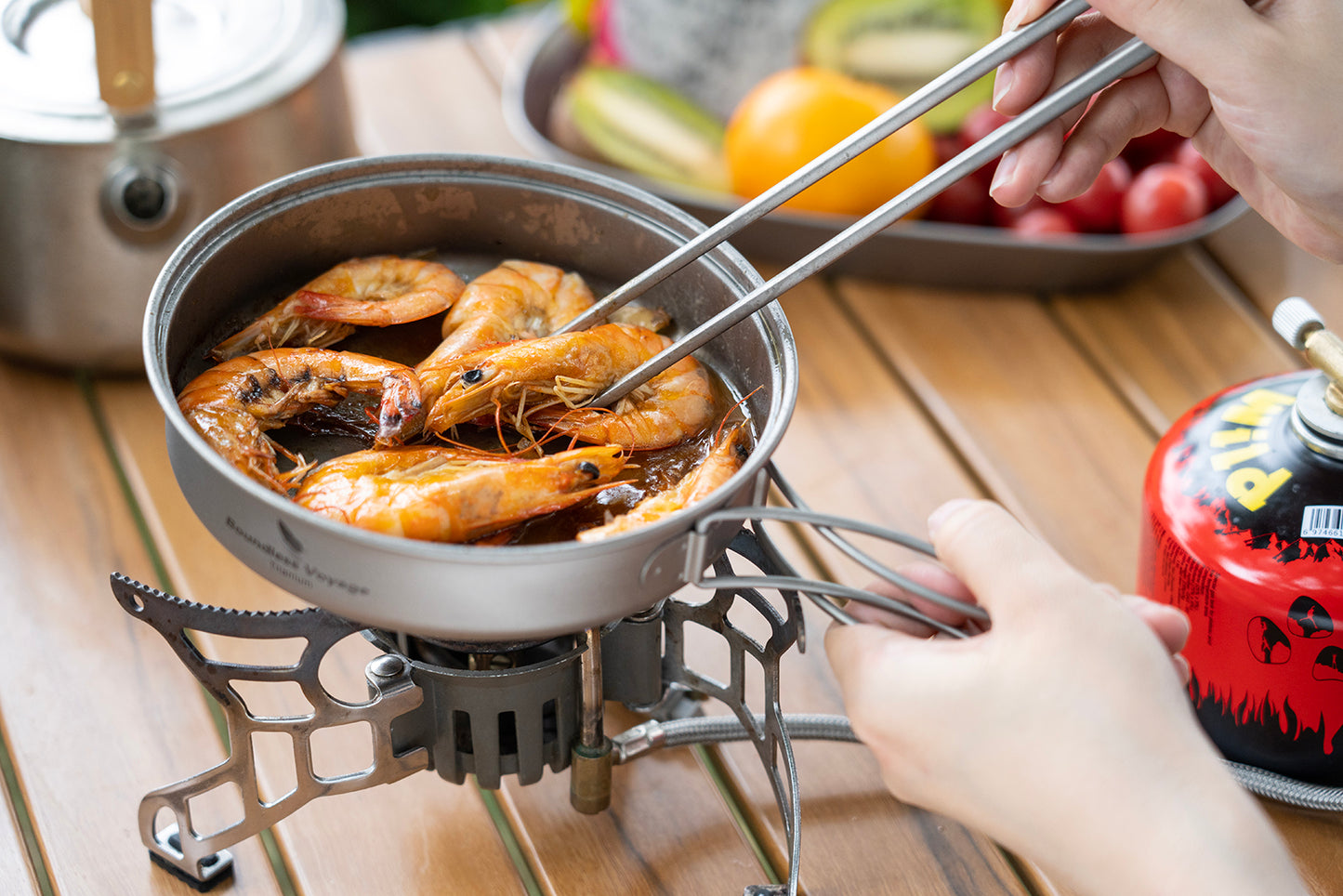 Boundless Voyage Titanium Pot & Pan Set with Collapsible Folding Handle, Portable Lightweight Cookware for Camping Hiking Backpacking Outdoor Cooking Ti2042C