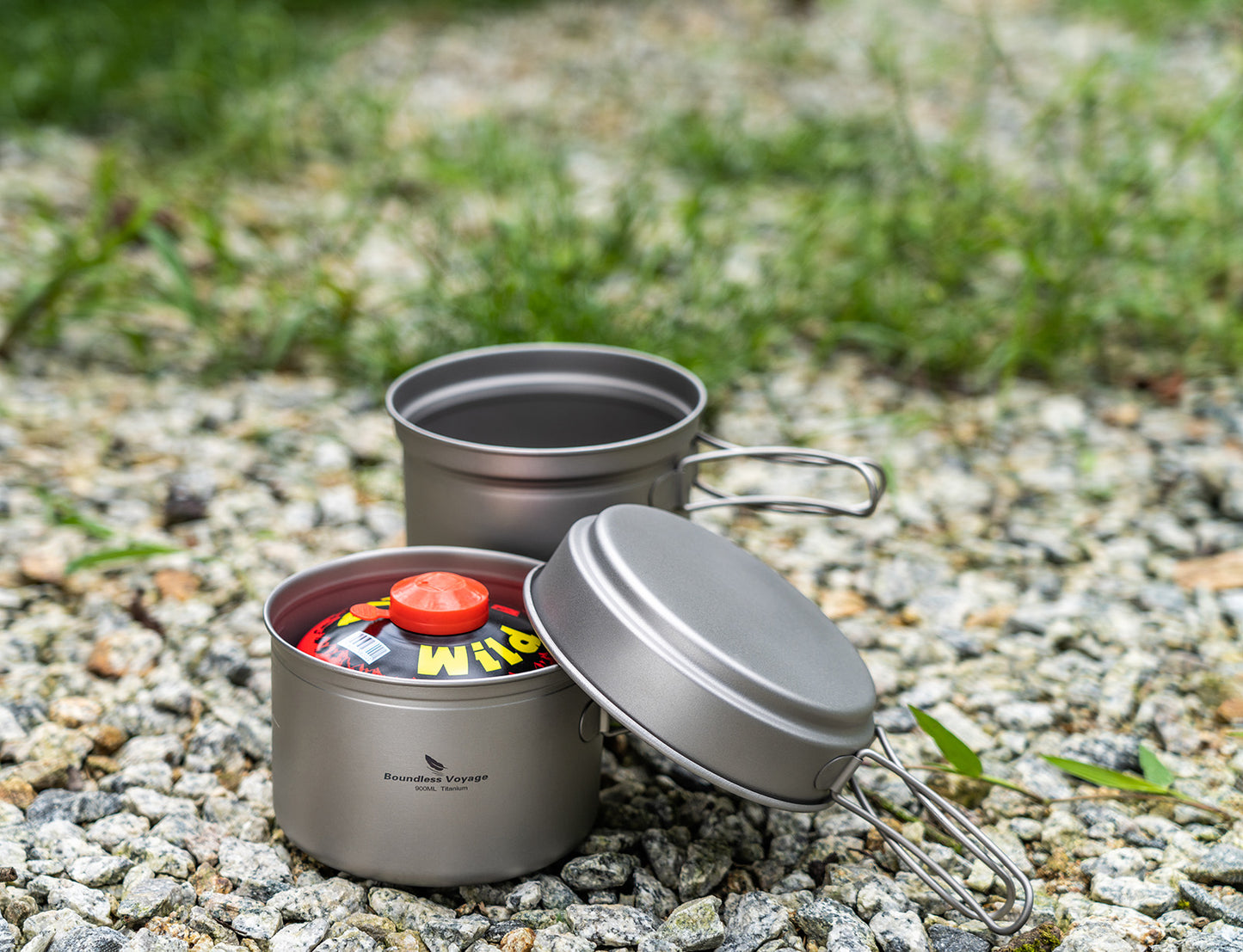 Boundless Voyage Titanium Camping Pots & Pans Set Foldable Handle, 500ml 900ml 1080ml Ultralight Cookware Kit for 1-2 Person Hiking Picnic Ti2034C/Ti2035C/Ti2036C