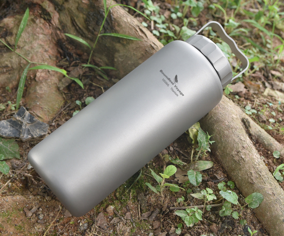 Boundless Voyage Titanium Water Bottle 1050ml/35.5 oz with Handle Outdoor Leak-Proof Wide Mouth Sport Drinking Bottle Camping Tea Coffee Canteen Kettle for Hiking Climbing Running Ti3006D
