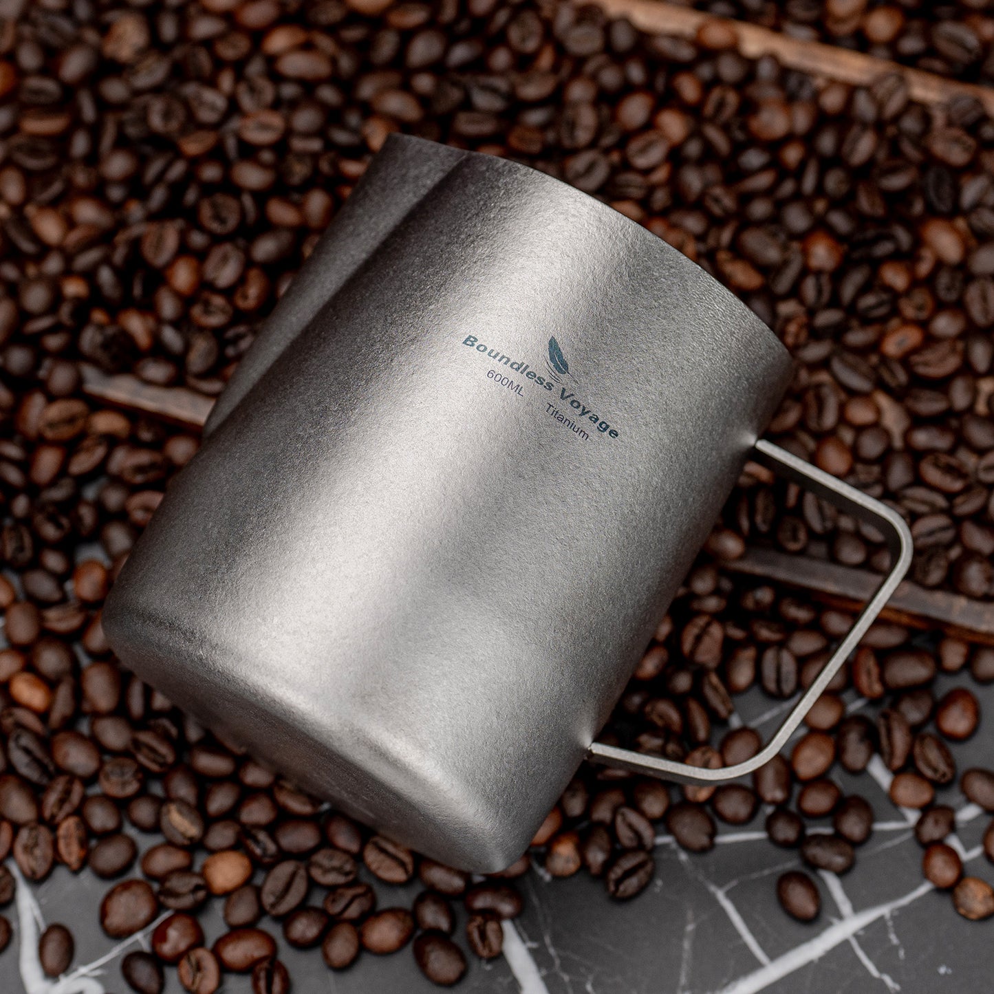 Boundless Voyage 600ml Pure Titanium Milk Frothing Pitcher, Espresso Steam Jug with Round Spout, Barista Latte Art Coffee Cup Ti3239D