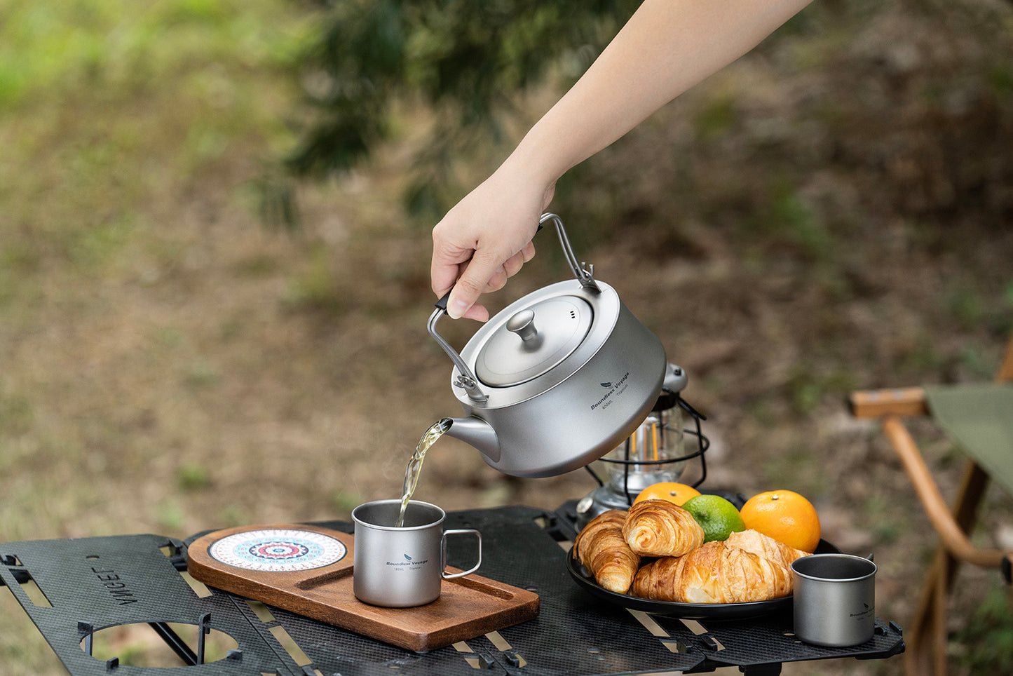 Boundless Voyage 800ml Pure Titanium Kettle with Filter & Foldable Handle, Ultralight Camping Teapot Ti3093D
