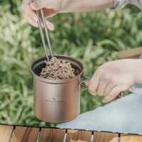 Boundless Voyage Outdoor Titanium Pot with Pan Set with Collapsible Folding Handle for Outdoor Camping Cooking Hiking Backpacking Portable Cookware Ti2037C-Ti2039C