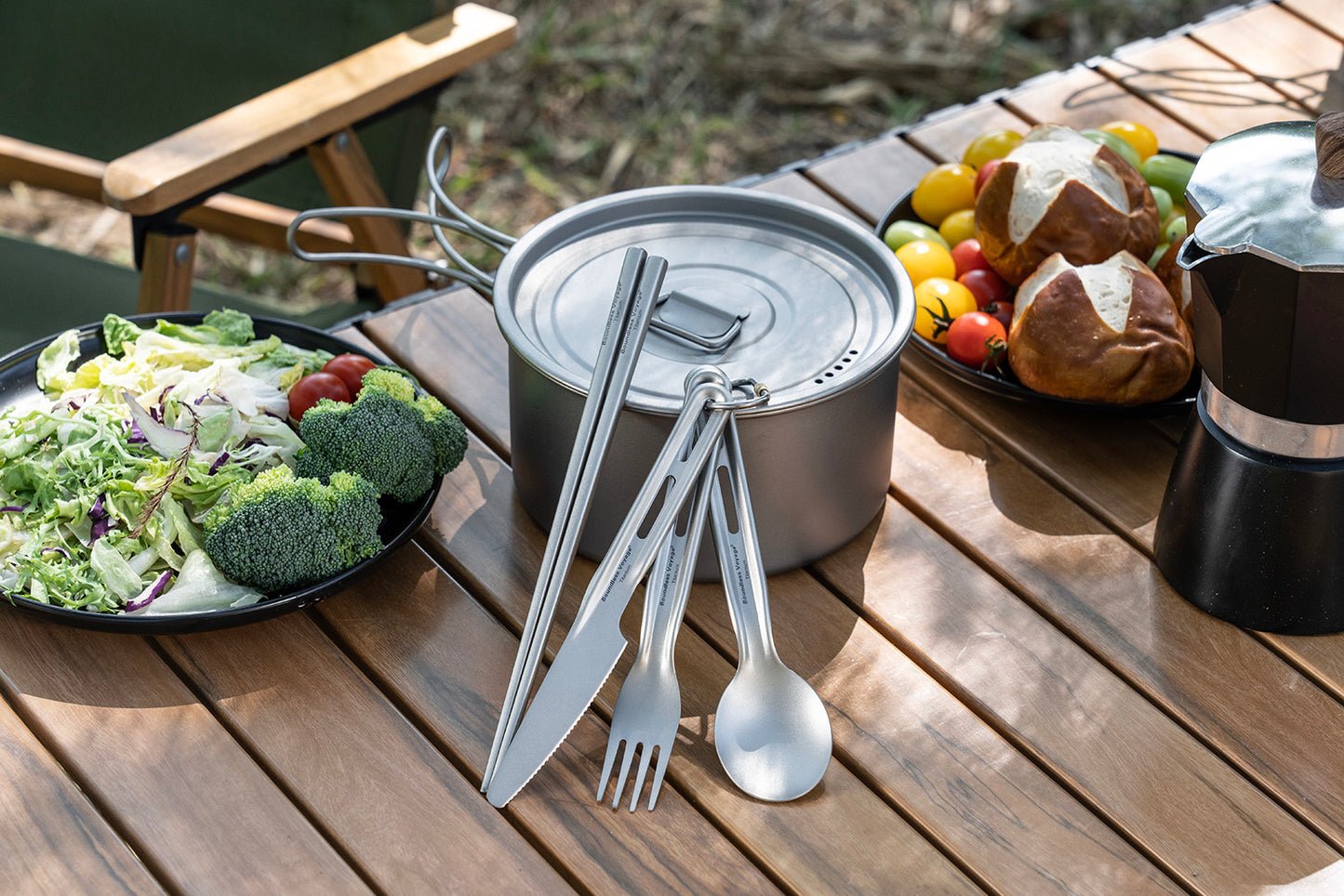 Boundless Voyage Ultralight Titanium Cutlery Set , Knife Spoon Fork Chopsticks Portable Tableware for Camping Travel  Ti1124T/Ti1125T