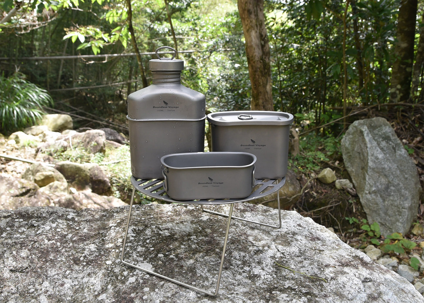 Boundless Voyage Titanium Military Canteen Cups Set Outdoor Camping Water Bottle Bowl Kettle Cooking Set Mess Kit Ti2047C-Ti2049C