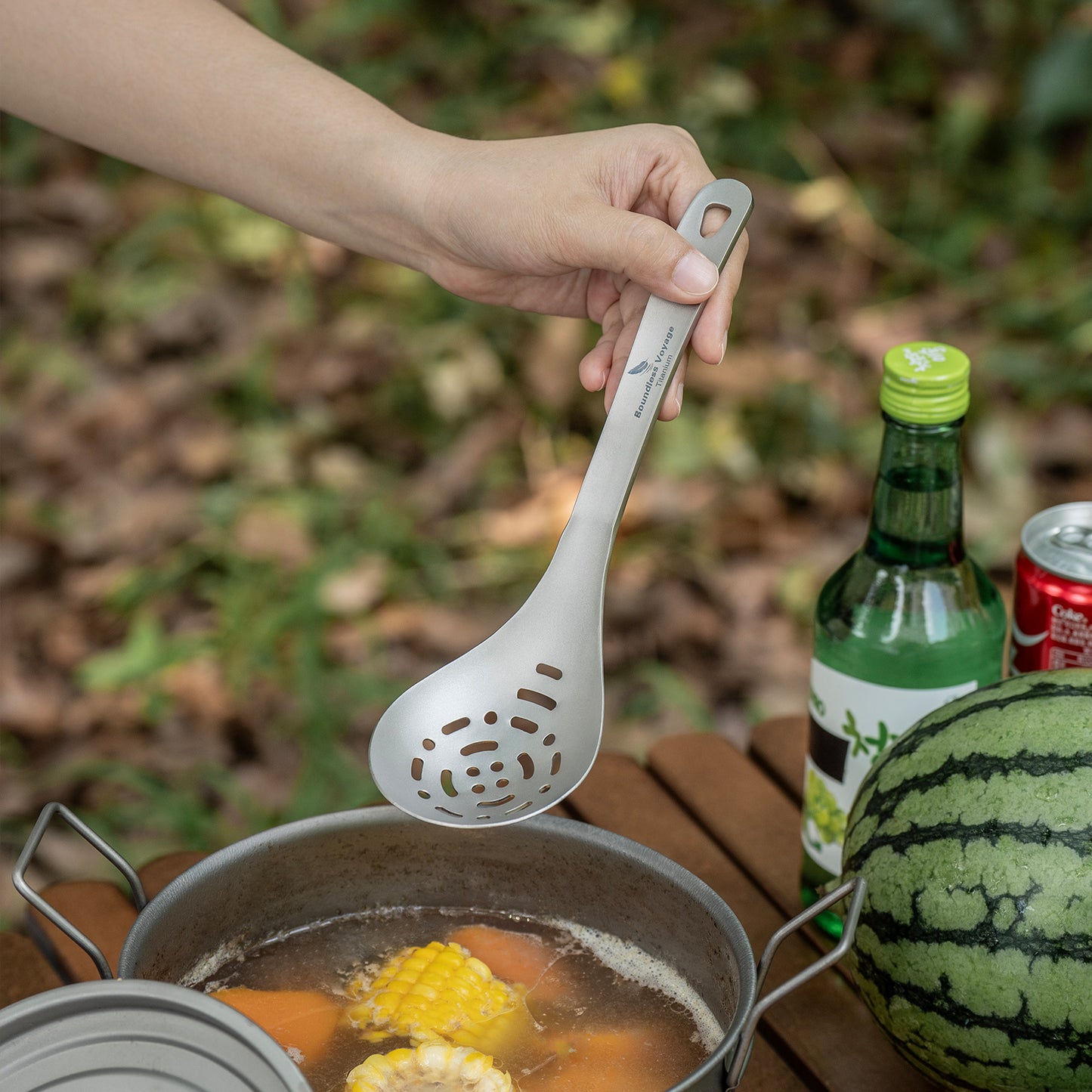 Boundless Voyage Pure Titanium Skimmer Colander with Long Handle | Ultralight Portable Kitchen & Camping Filter Spoon for Fried Food Ti1038A&nbsp;