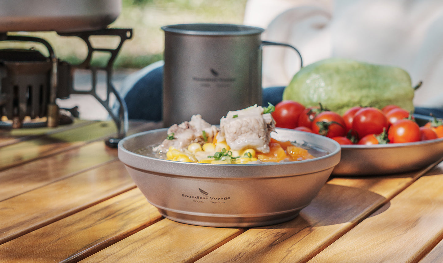 Boundless Voyage 300ml Titanium Double-Wall Bowl, Ultralight Camping Bowl for Hiking Outdoor Home Ti1082T