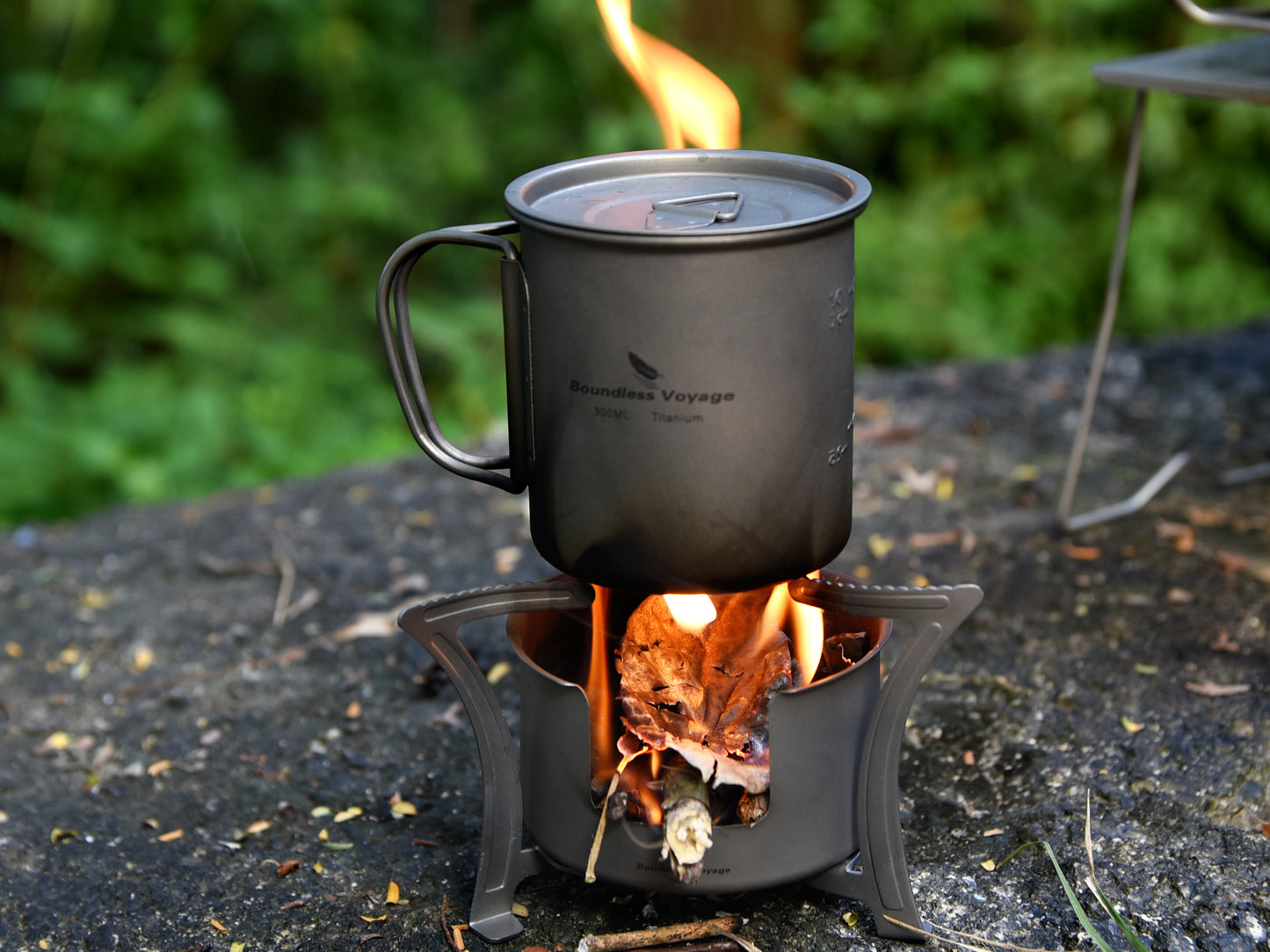 Boundless Voyage Camping Titanium Alcohol Spirit Stove with Pot Stand Outdoor Hiking Backpacking Mini Wood Furnace Burner Ti2013C