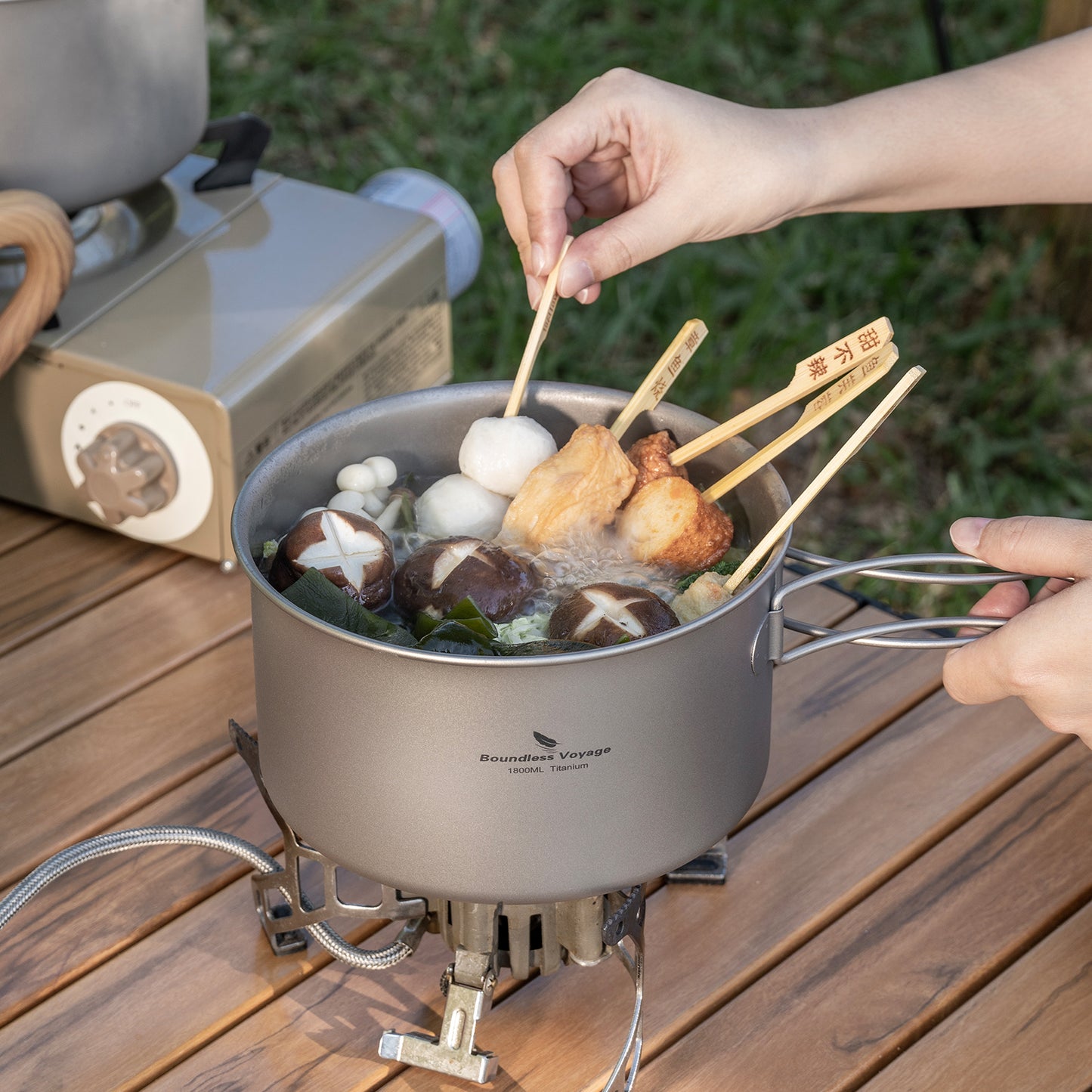 Boundless Voyage Lightweight Titanium Pot Outdoor Portable Cooking Set hiking Backpacking Pot for Hiking Trekking Picnic Fishing Mountaineering