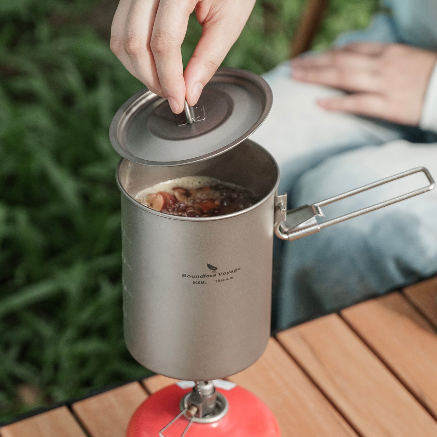 Boundless Voyage Outdoor Camping Titanium Pot Bowl Cup with Lid Folding Handle Hiking Picnic Water Rice Food 900ml Ti2040C