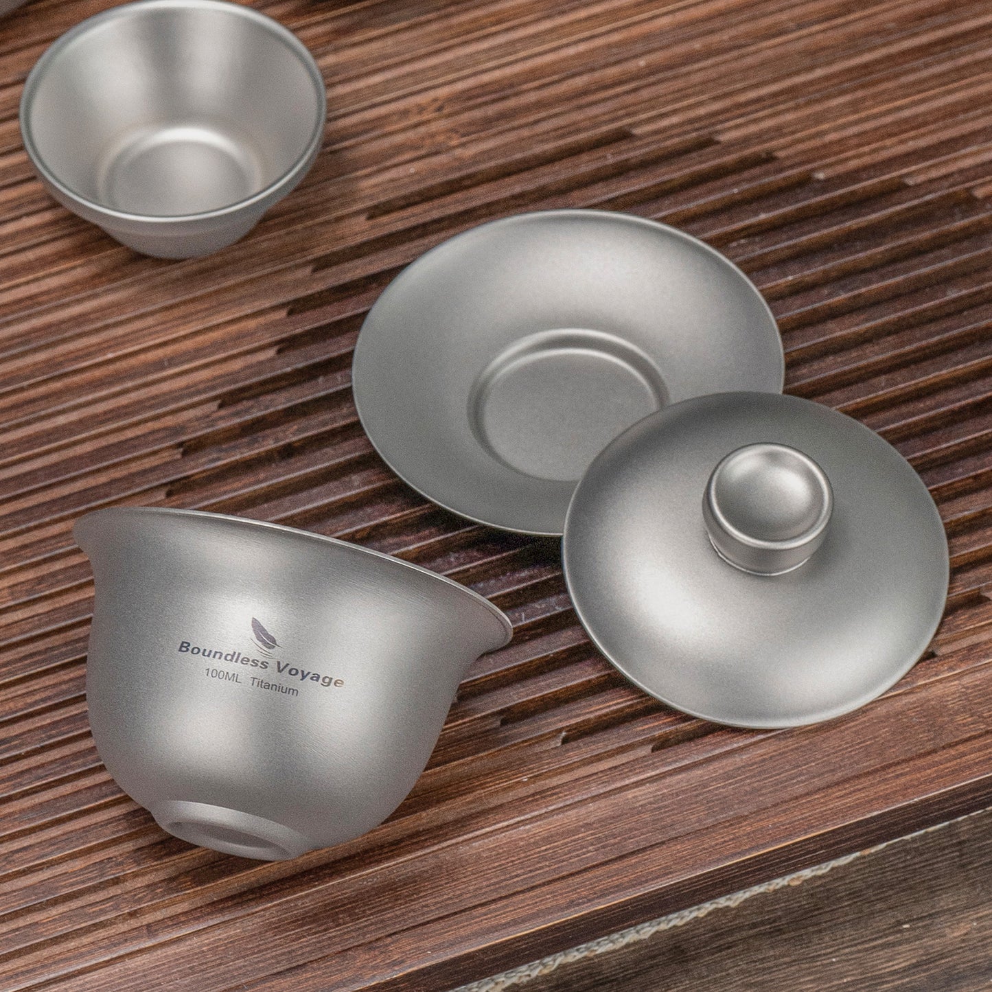 Boundless Voyage 100ml Titanium Double-Walled Gaiwan, Traditional Chinese Three-Talent Triad Covered Tea Bowl, Anti-Scald Kung Fu Tea Set for Home Tea Brewing Ti3143D