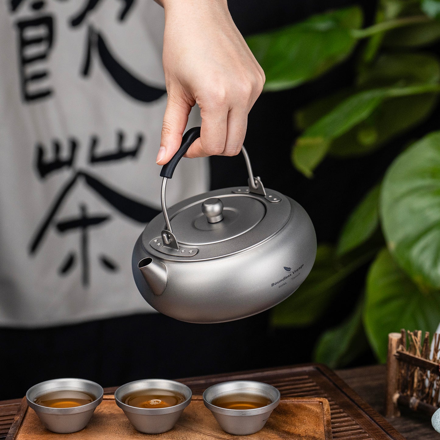Boundless Voyage 600ml Compact Pure Titanium Camping Kettle | Durable Lightweight Teapot with Foldable Handle & Built-In Filter for Backpacking, Hiking, Coffee and Tea Ti3105D
