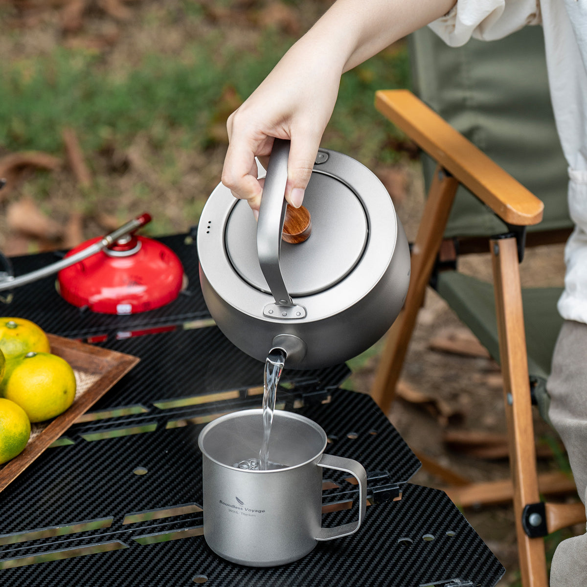 Boundless Voyage Titanium Camping Kettle 800ml with Folding Handle for Outdoor Camping Ti3130D