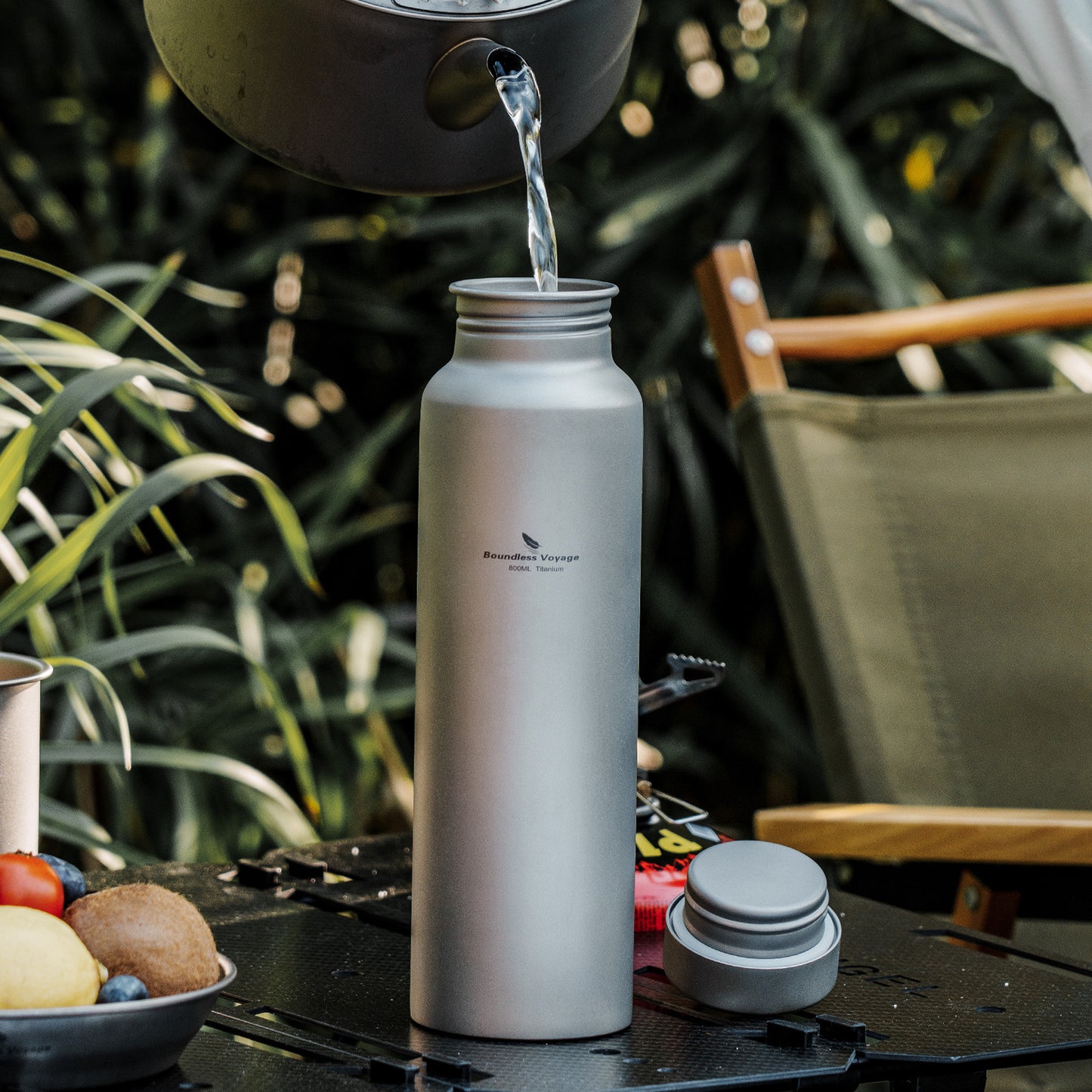 Boundless Voyage Titanium Sport Bottle 800ml with Leakproof Lid & Hook Camping Cycling Drinking Wide Mouth Single Layer Bottle Outdoor Travel Water Flask Pot Ultra-light 172g Ti3003D