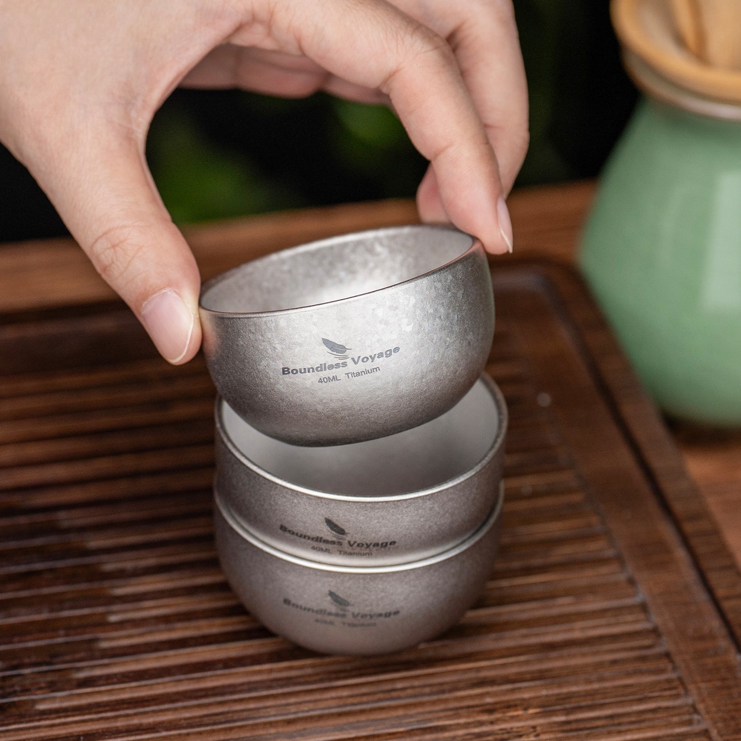 Boundless Voyage 40ml High-Temp Crystalline Finish Double-Wall Titanium Sake Cup & Kung Fu Tea Cup, Portable Mini Mug for Camping, Picnic & Daily Home Use Ti3204D