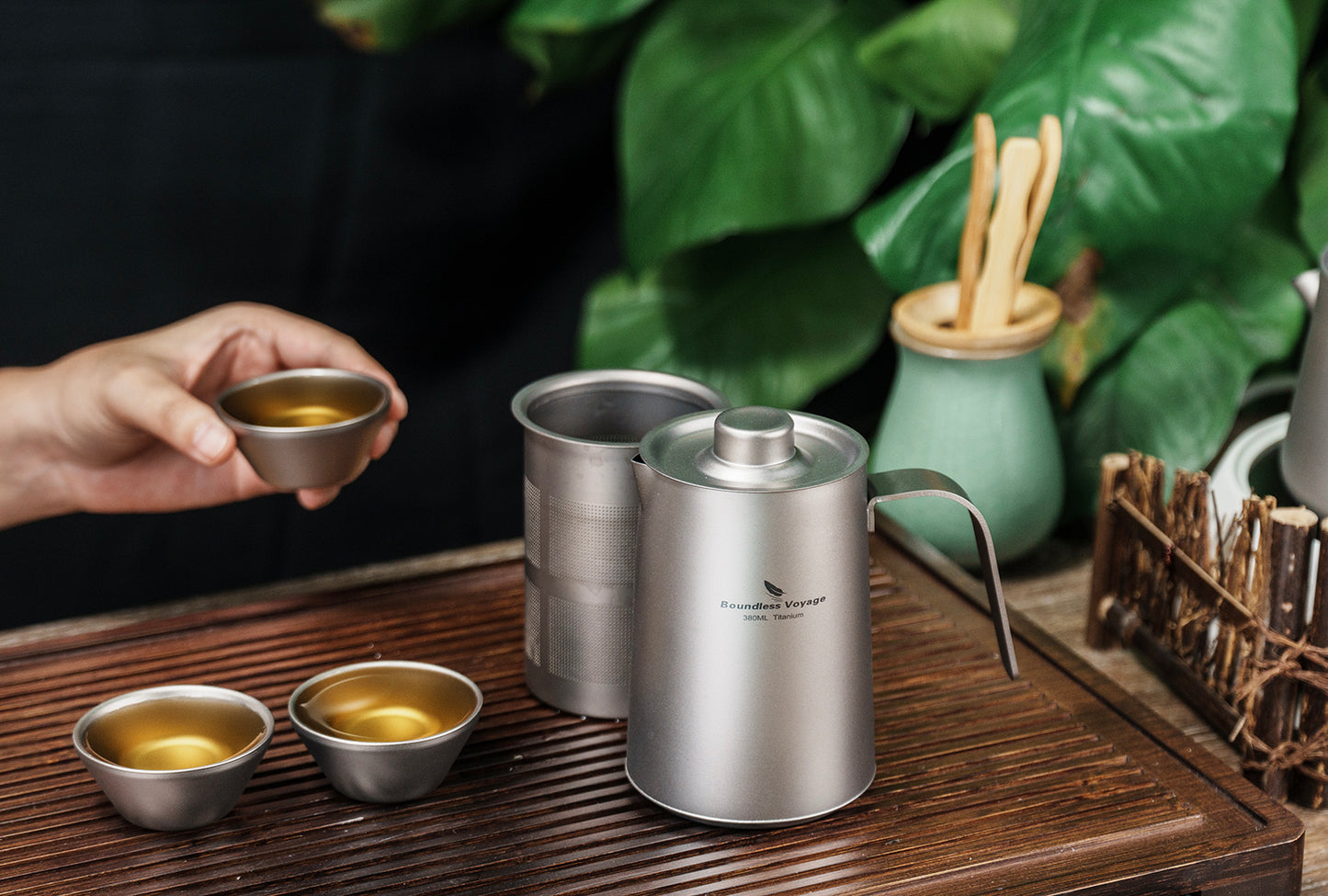 Boundless Voyage Ultralight Titanium Camping Tea Set, Portable Travel Drinkware for Picnic Hiking Home Use Ti3116D