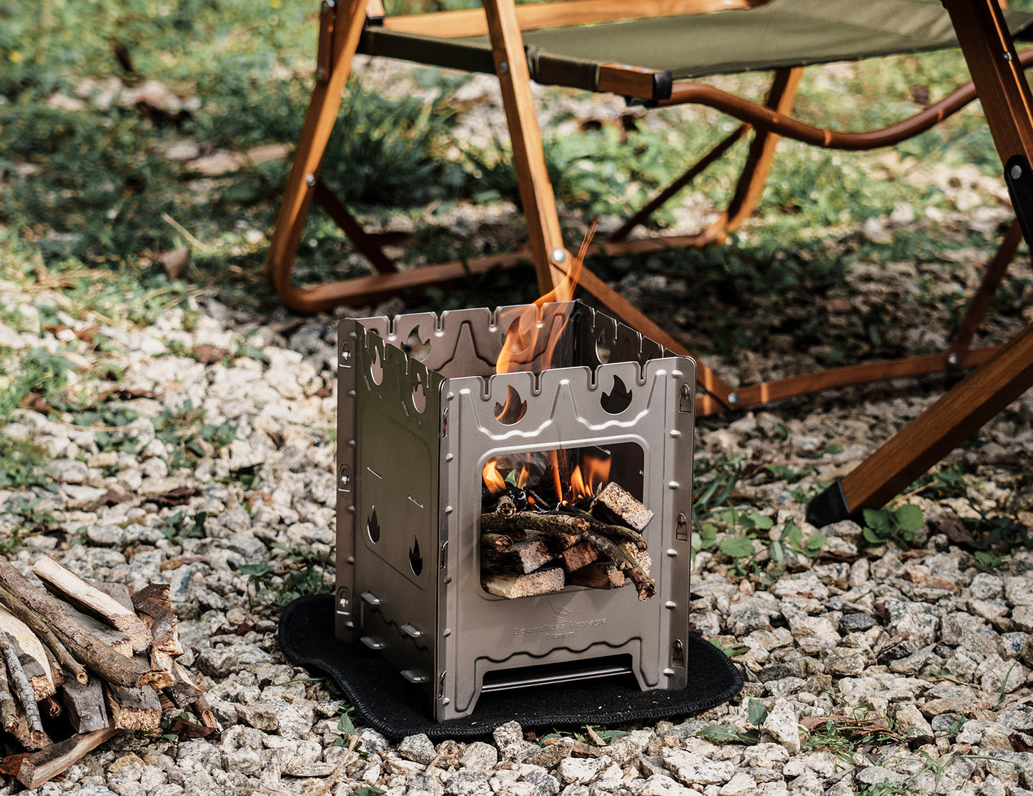 Boundless Voyage Detachable Titanium Wood Stove | Ultralight Thickened Charcoal Burner with Removable Pot Holder, Portable Outdoor Camping Furnace  Ti2008C