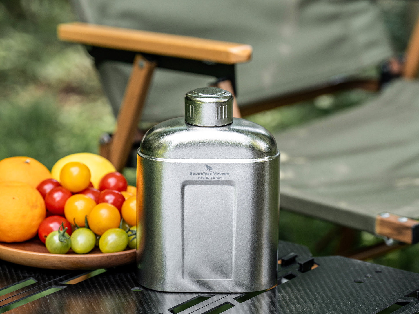 Boundless Voyage 1100ml TA1 Pure Titanium Canteen Bottle | Single Layer Open Flame Heatable Water Flask, Leakproof Double Wall Lid Military Outdoor Bottle with Crossbody Sleeve Ti3012D